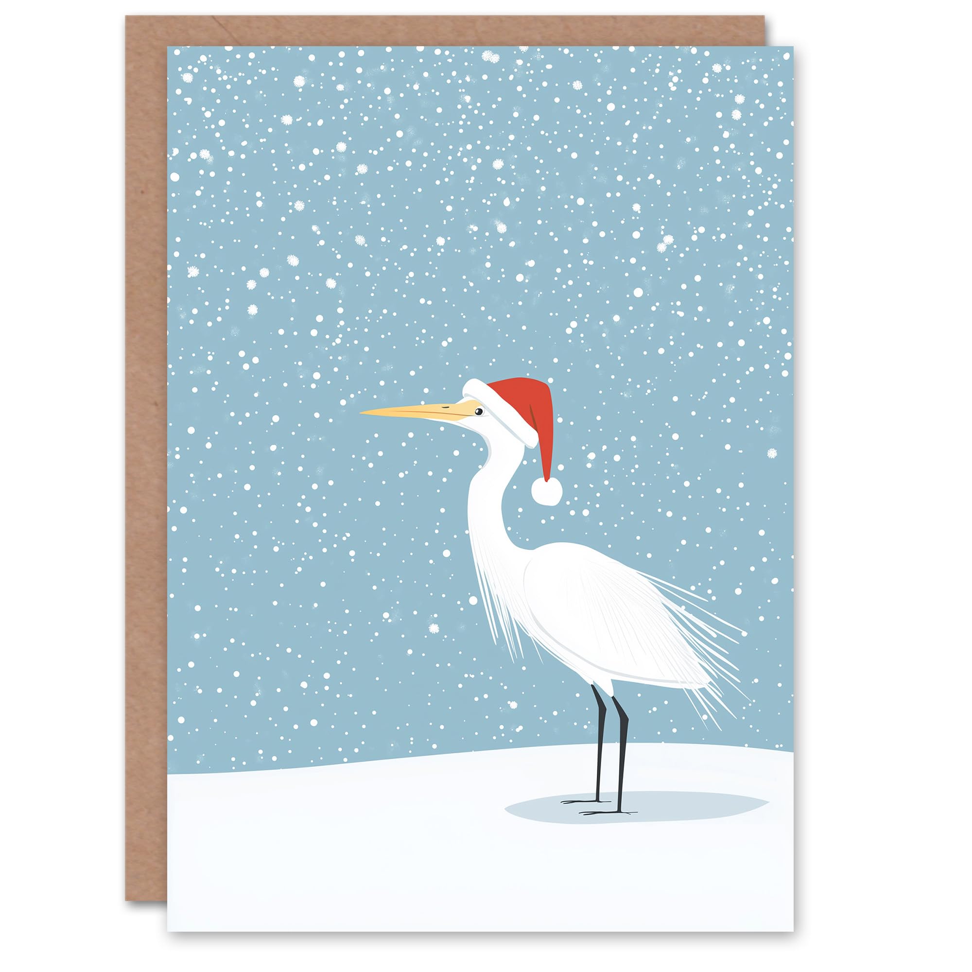 Wee Blue Coo White Heron Christmas Card Blue