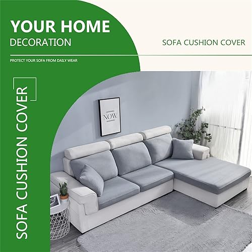 Miniatura 9 de Fundas elásticas impermeables para cojín de asiento de sofá, tela de alta elasticidad, funda de cojín impermeable para sofá (gris claro, silla de