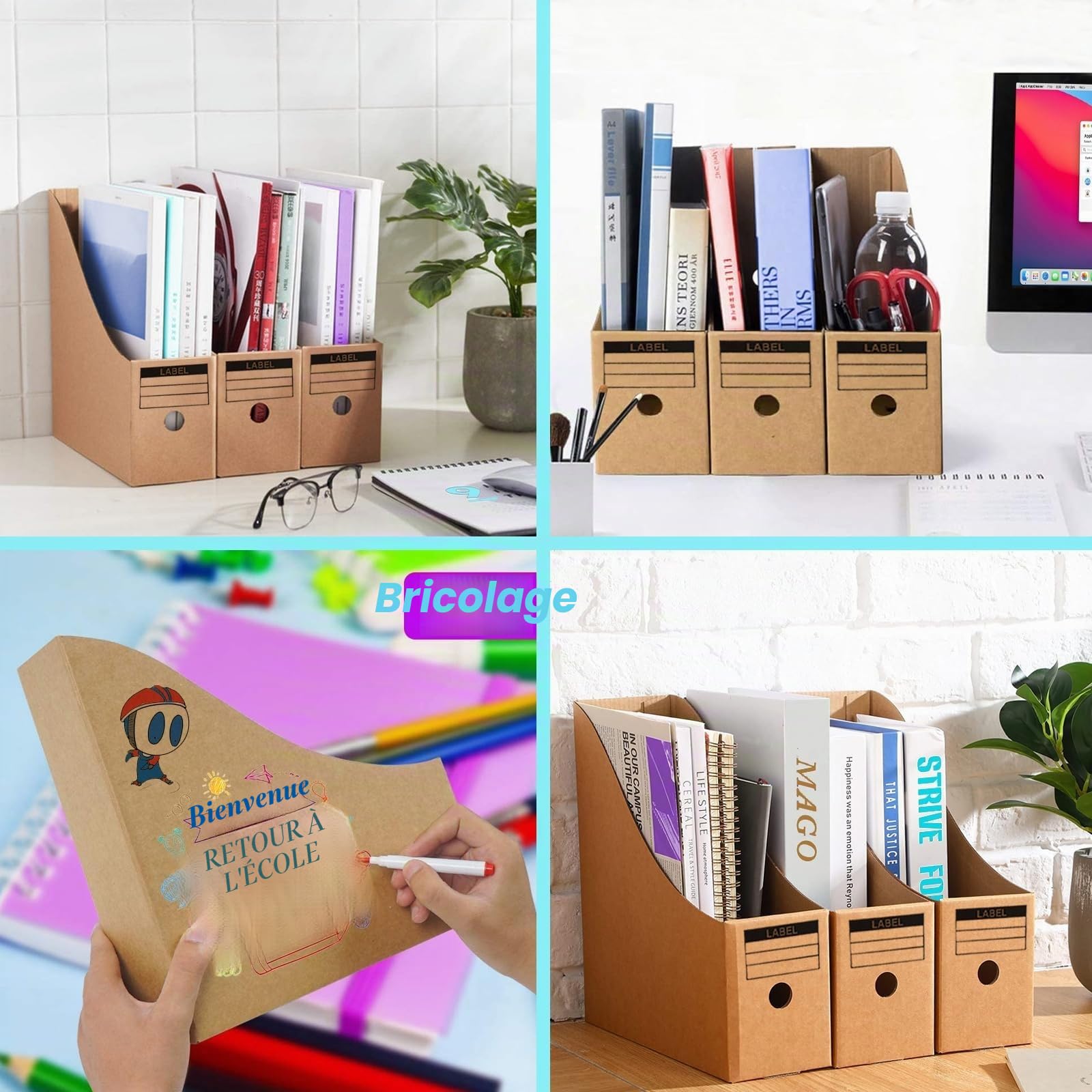Porte revue bureau,porte revue carton Avec 2 languettes et des trous pour les doigts,Lot de 10 classeurs à revues A4 en carton rectangulaires