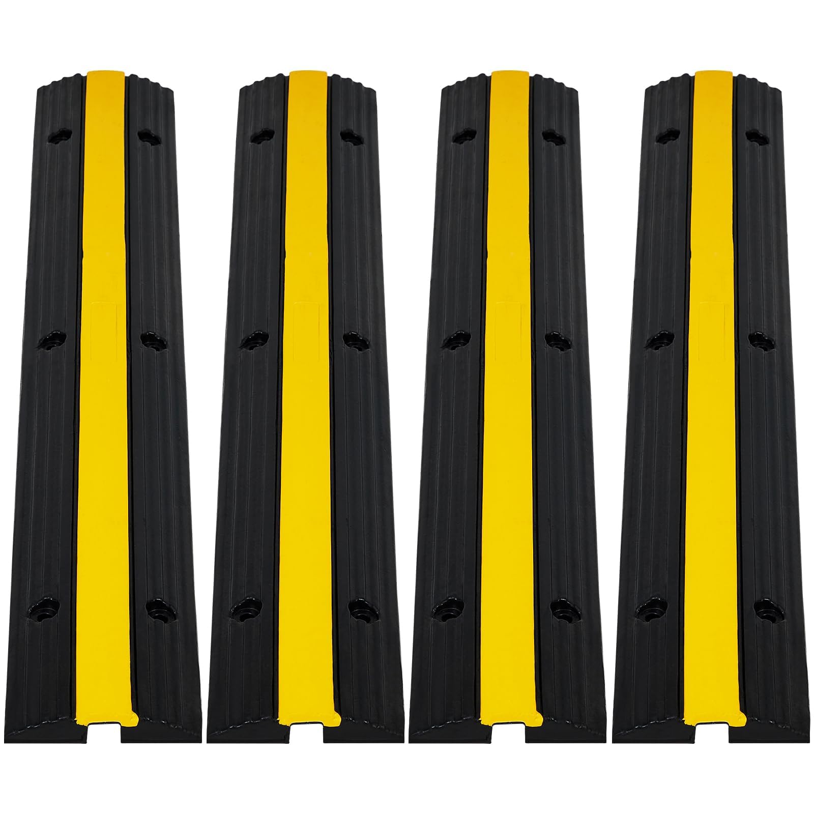 Cable Protector Ramp 4 Packs 1 Channel Rubber Modular Speed Bumps with 22046 Lbs Load Capacity Protective Wire Cord Ramp Driveway Rubber Traffic Speed Bumps Hump Cable Protector