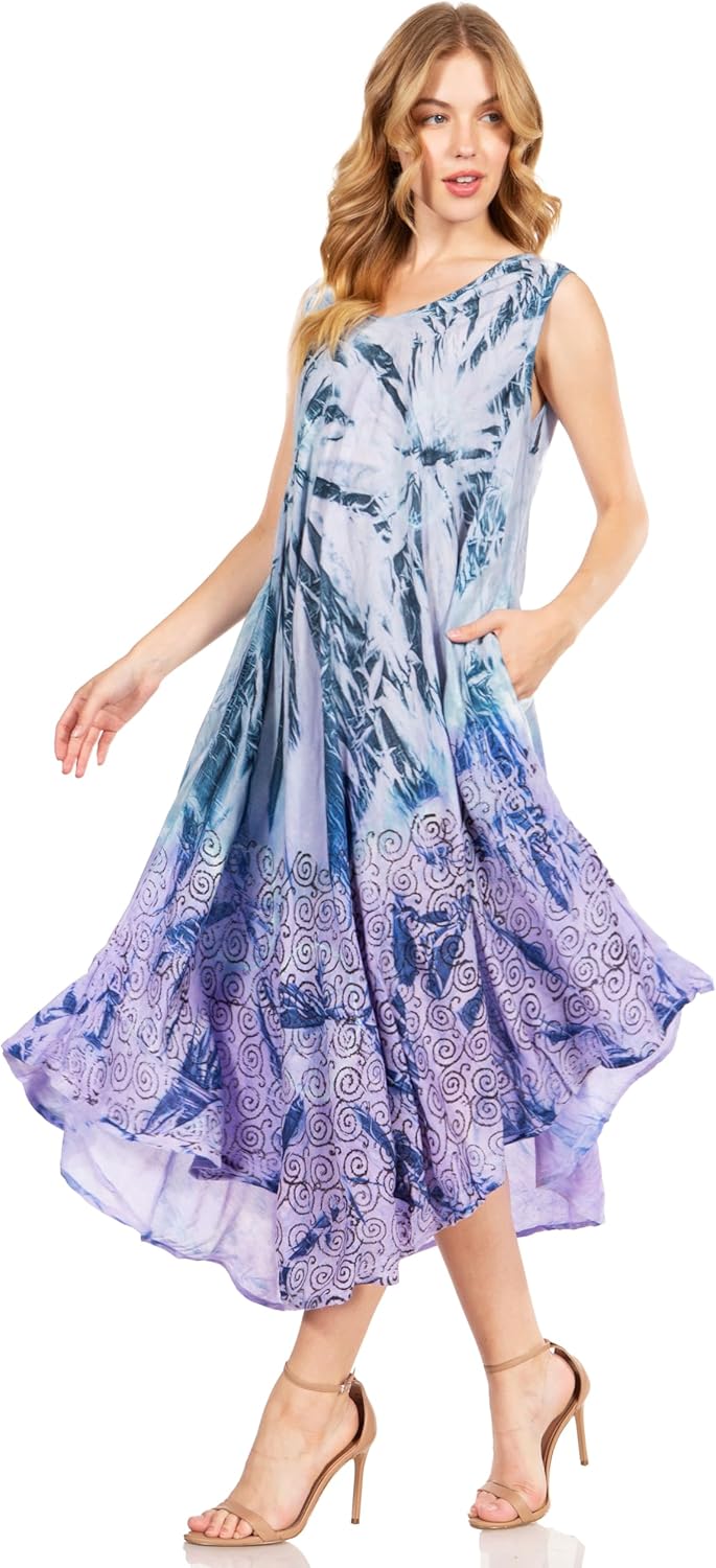 Sakkas Starlight Fourth Women's Tie Dye Caftan Tank Dress/Cover Up Beach Kaftan - Image 3