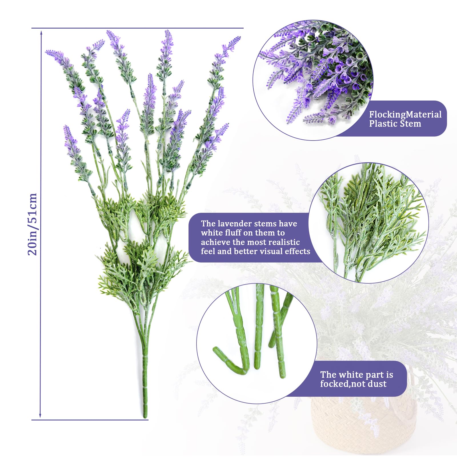 Uqueeten 8pcs Artificial Lavender with Flower Baskets, 19.68'' Tall,Realistic Silk Flower Plants for Crafts or Home Decor,Great for Wedding Bouquets Along with Other Fake/Dried Flowers