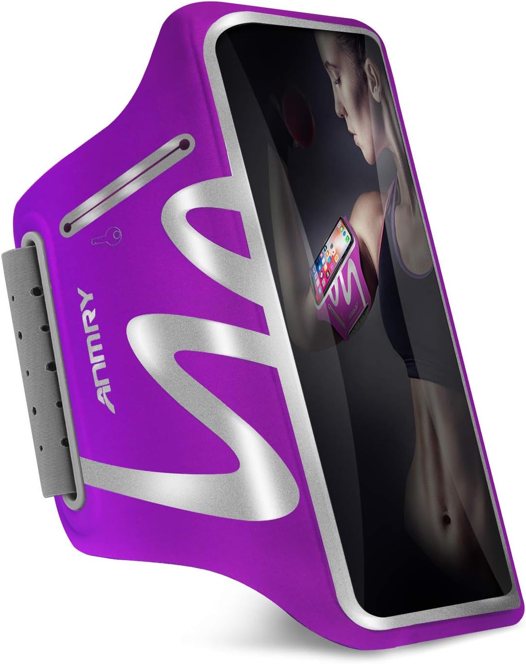 ANMRY Running Cell Phone Armband for iPhone 11 Pro Max Xs Max XR X 8 7 6s Plus ,Galaxy S10 S9 S8 S7 S6 Edge Note 10 9, LG G6 G5, Phone Running Holder for Running Hiking Biking with Key Holder - Purple