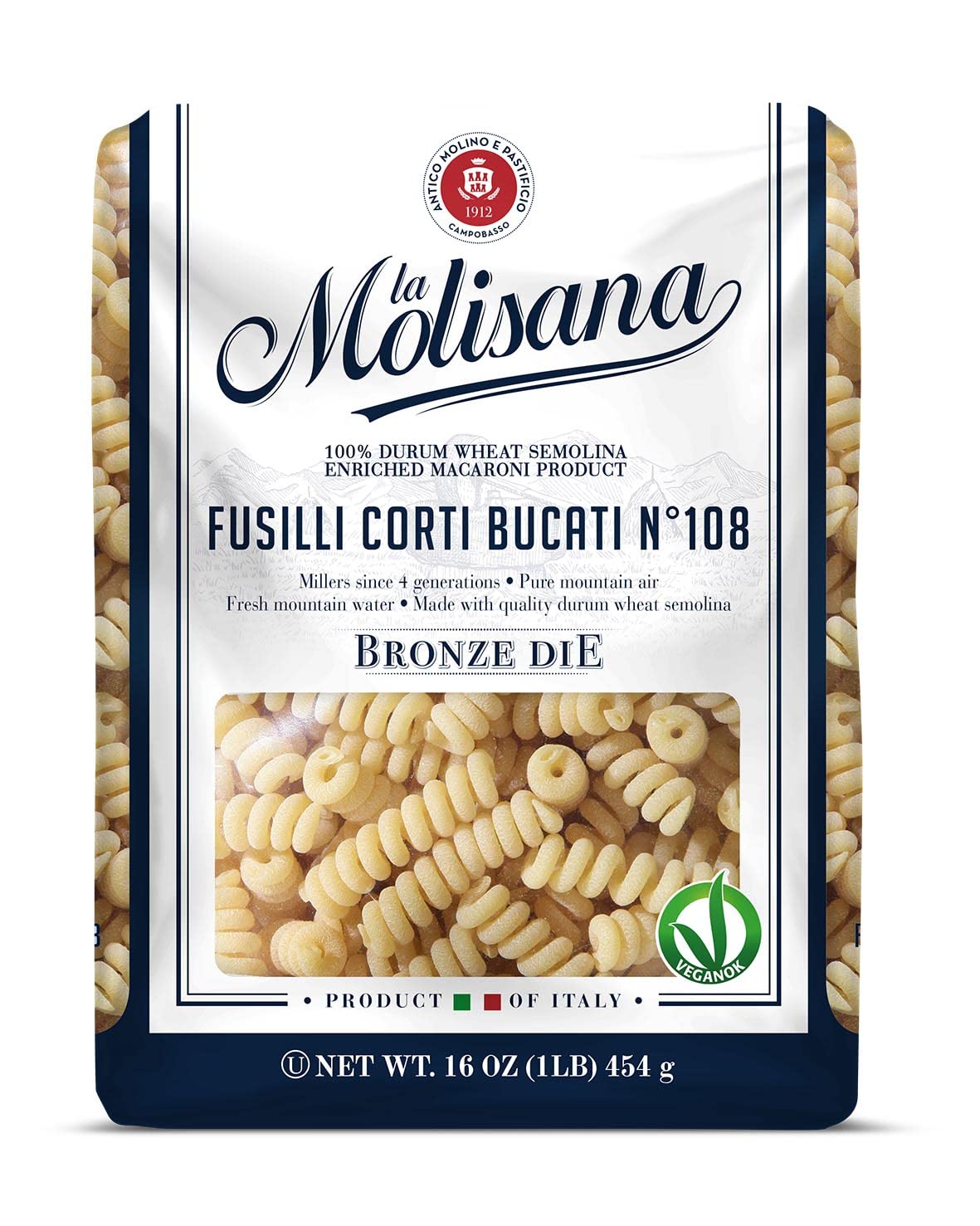 La Molisana Fusilli Bucatini Corti FQ 108, 1 Pound (Pack of 12)