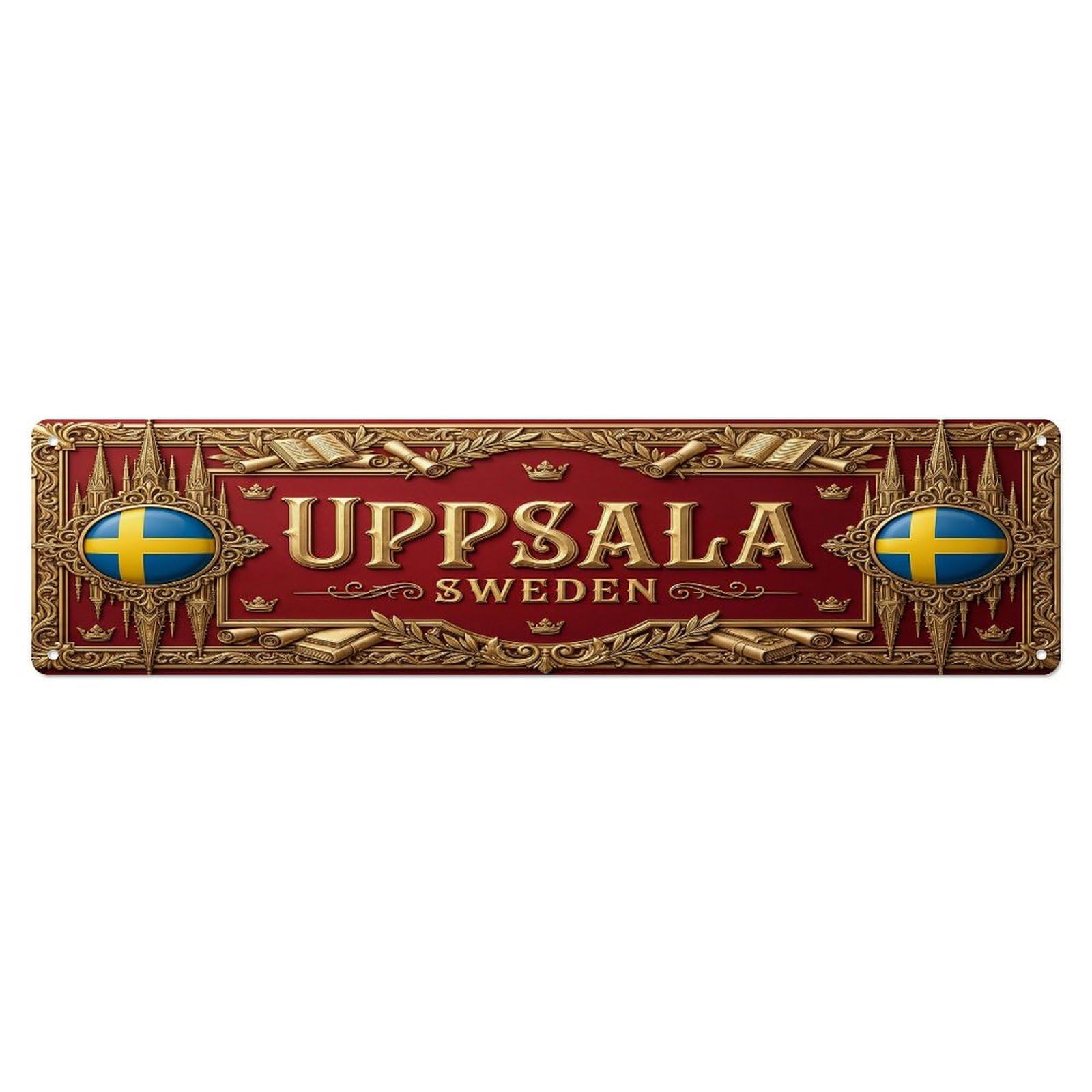 Vintage Uppsala Sweden Flag Pattern Metal Tin Sign