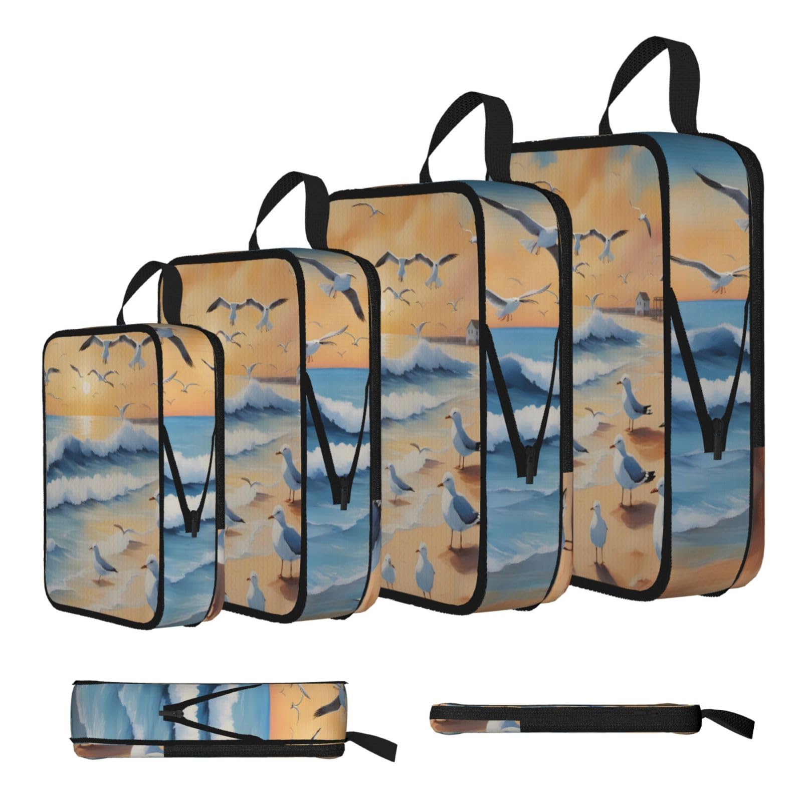 Sxzvvbn Black Airborne Seagulls Compression Packing Cubes 4 Piece Set