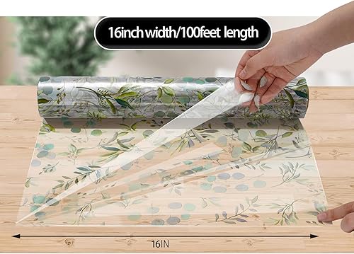 Miniatura 2 de Whaline Rollo de papel de envoltura de eucalipto y celofán, hojas verdes, papel de regalo de plástico con hojas verdes, para bodas, cumpleaños, baby