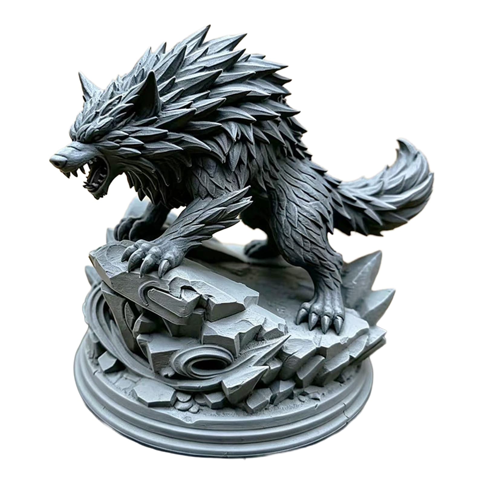 sugerou 3D Printed Wolf Statue, Howling Wolf Figurine on Rock Sculpture, Detailed Animal Ornament for Home Office Desk Decor, Sturdy PLA Decorative Wildlife Collectible Gift Grey