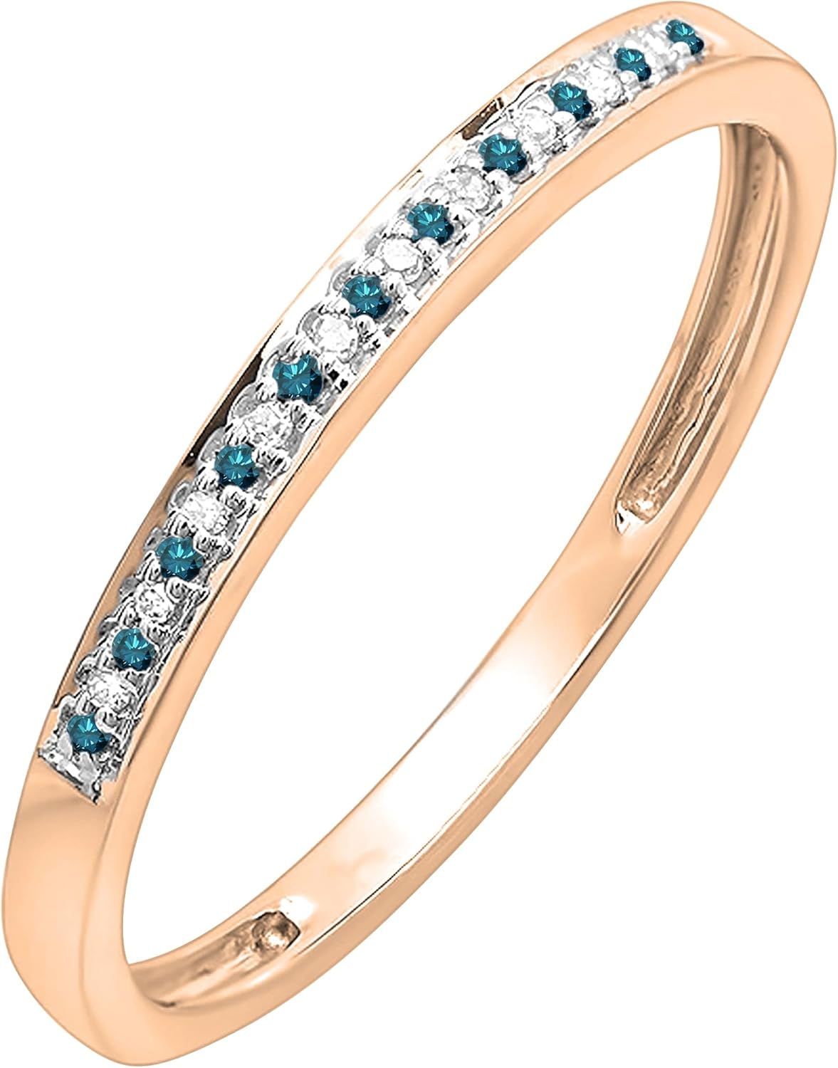 Dazzlingrock Collection 0.10 Cttw Alternate Round Blue & White Diamond Stackable Wedding Band for Women in 10K Solid Gold