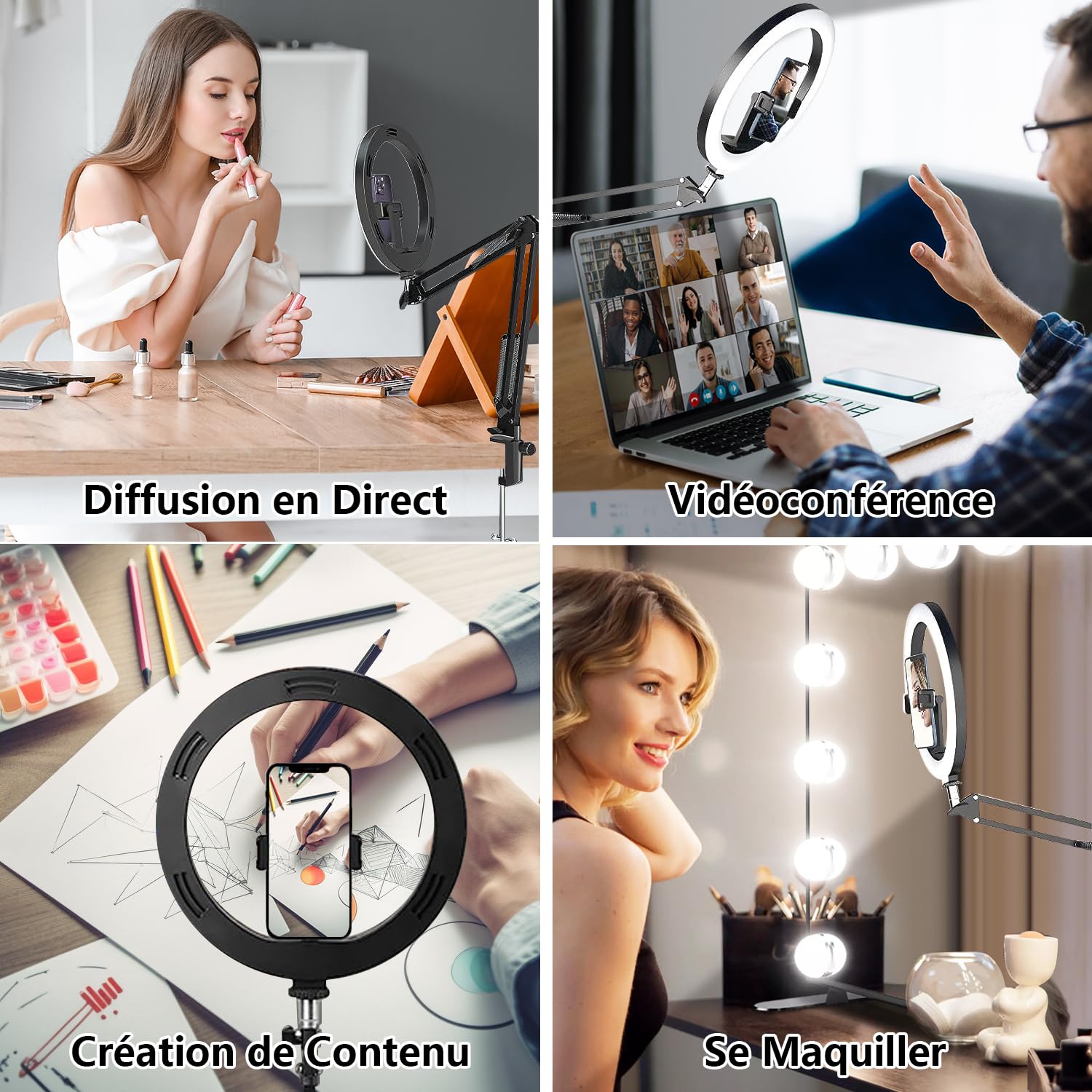 yAyusi 10'' Ring Light con Supporto per Telefono, Ring Light Telefono da Tavolo a LED con Treppiede, Flessibile Supporto per Telecamera, Ringlight Professionale Dimmerabile per Video/TikTok/YouTube