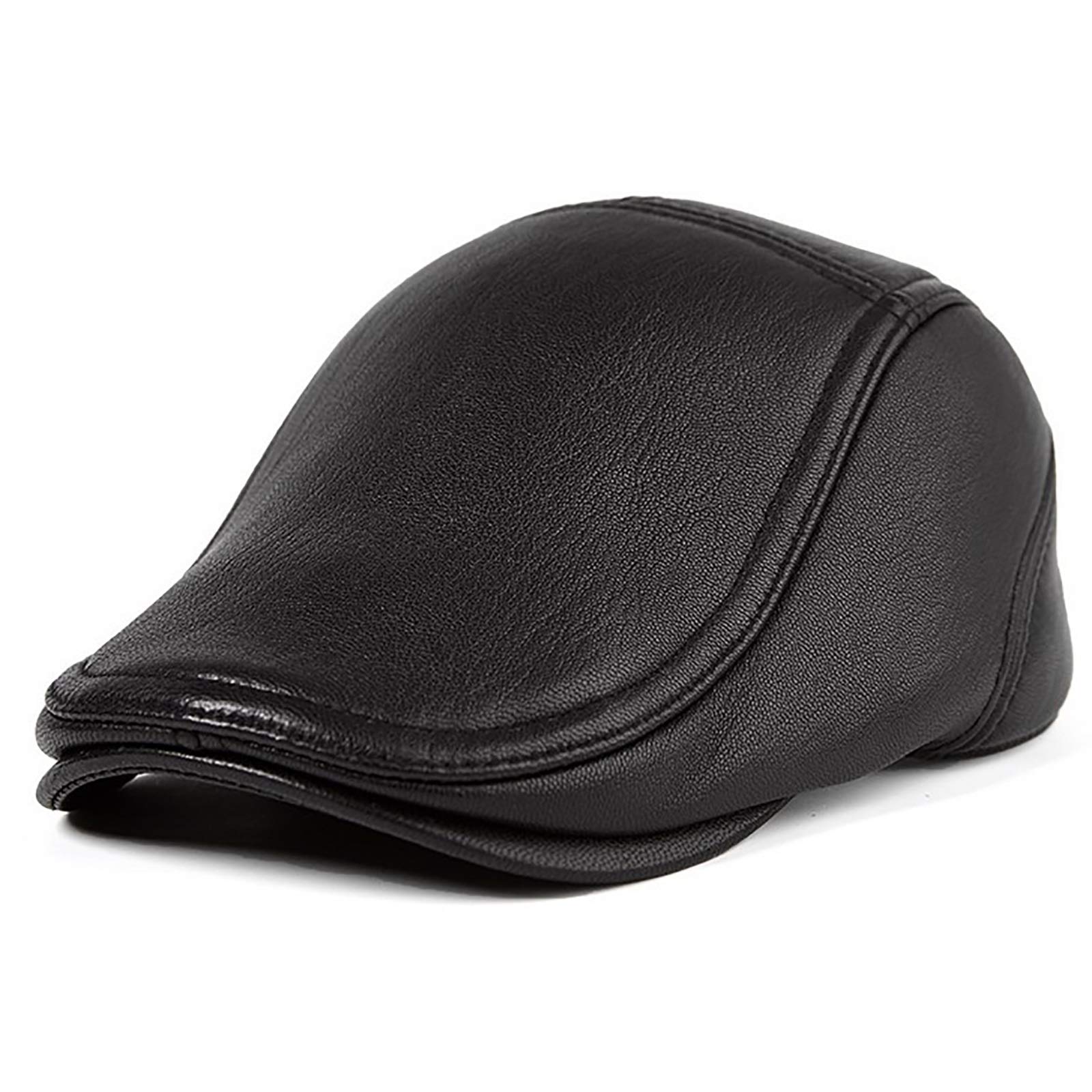 G&F Cappello Strillone Pelle Vera Berretto Uomini Cappellino Gatsby Pelle Pecora Cappello Piatto Bakerboy Inverno