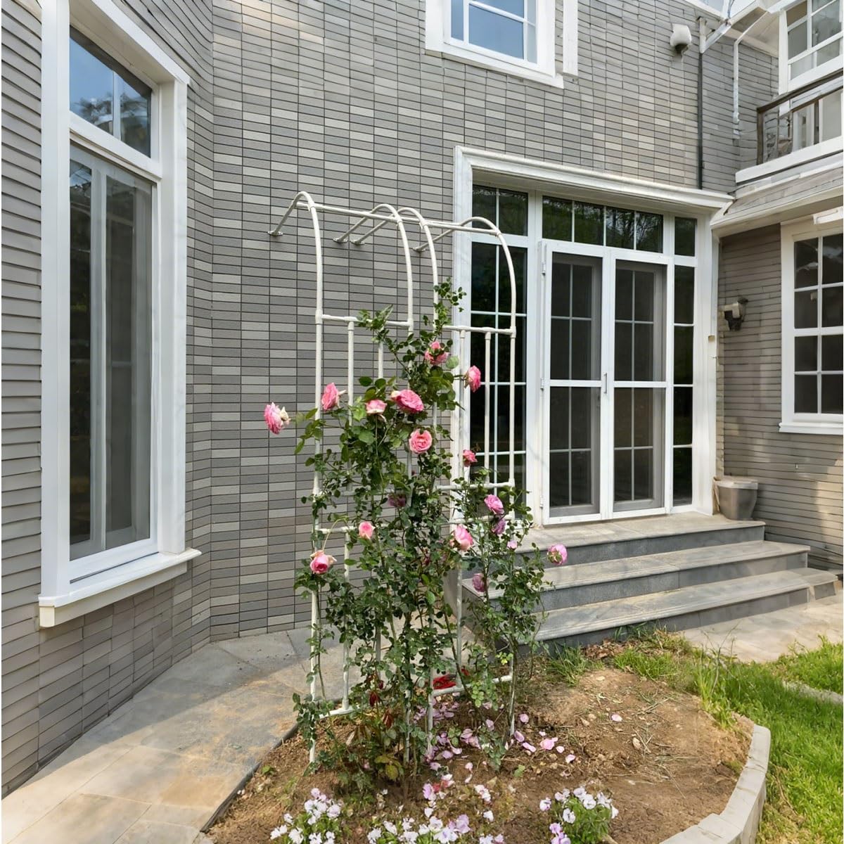 Metall Gartenbogen Rankhilfe für Kletterpflanzen Ade Demi De Roses Monta Wandbild Dekorative Laube 120-300cm Höhenverstellbar Weiß Gartendekor für Außenbereiche