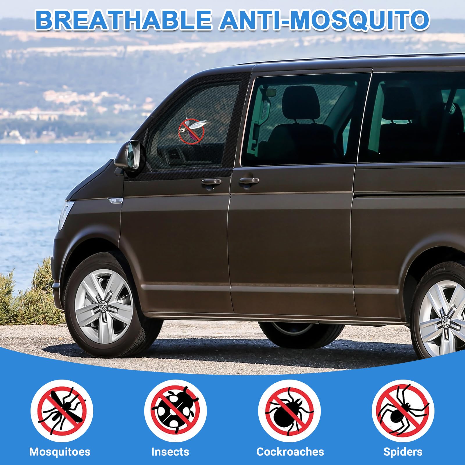 Insektenschutzgitter Ersatz für VW T4 T5 T6 T6.1 T7 California 1990-2025, Magnetisches Insektennetz für Vor der türen (Paar) 2 Stück, Moskitonetze Atmungsaktiv Insekten für Outdoor Camping