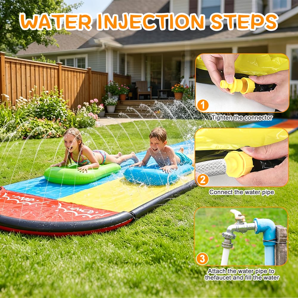 Wasserrutsche Garten für Kinder 610cm/20ft Doppelrutsche mit Sprinkler Bodyboards