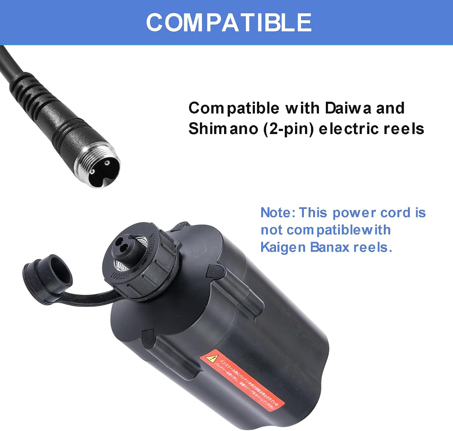 Electric Fishing Reel Battery Power Cable, 1.5FT Rust-Proof Power Cord Compatible with Daiwa Tanacom Seaborg Leobritz BeastMaster Shimano ForceMaster, Super Air Cord for BM LB Prof PrB ProS Models