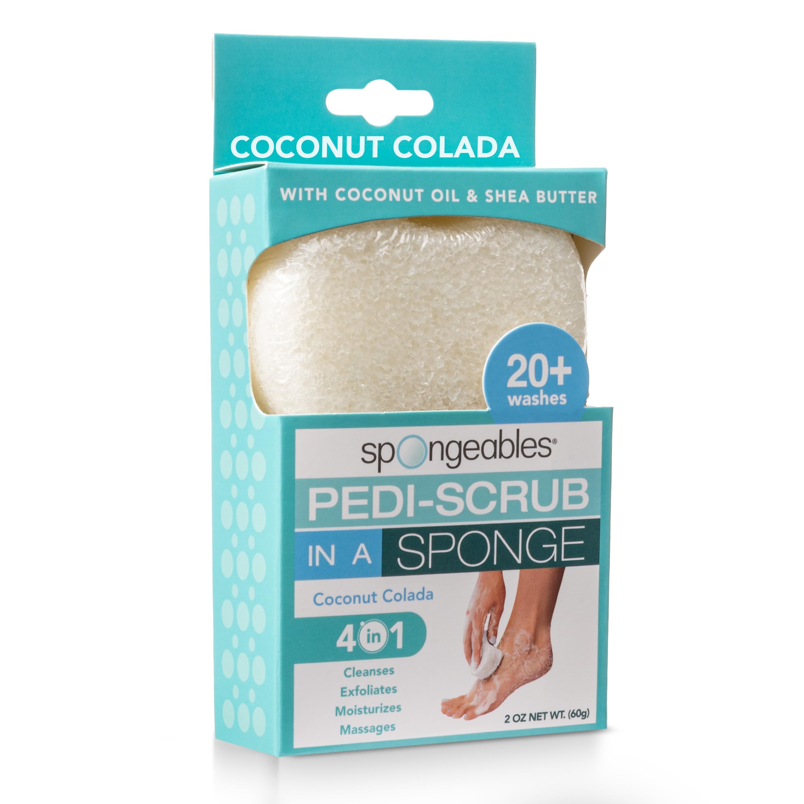 Spongeables Pedi Scrub Foot Exfoliating 20+ Wash Sponge, Coconut Colada, 1 Count