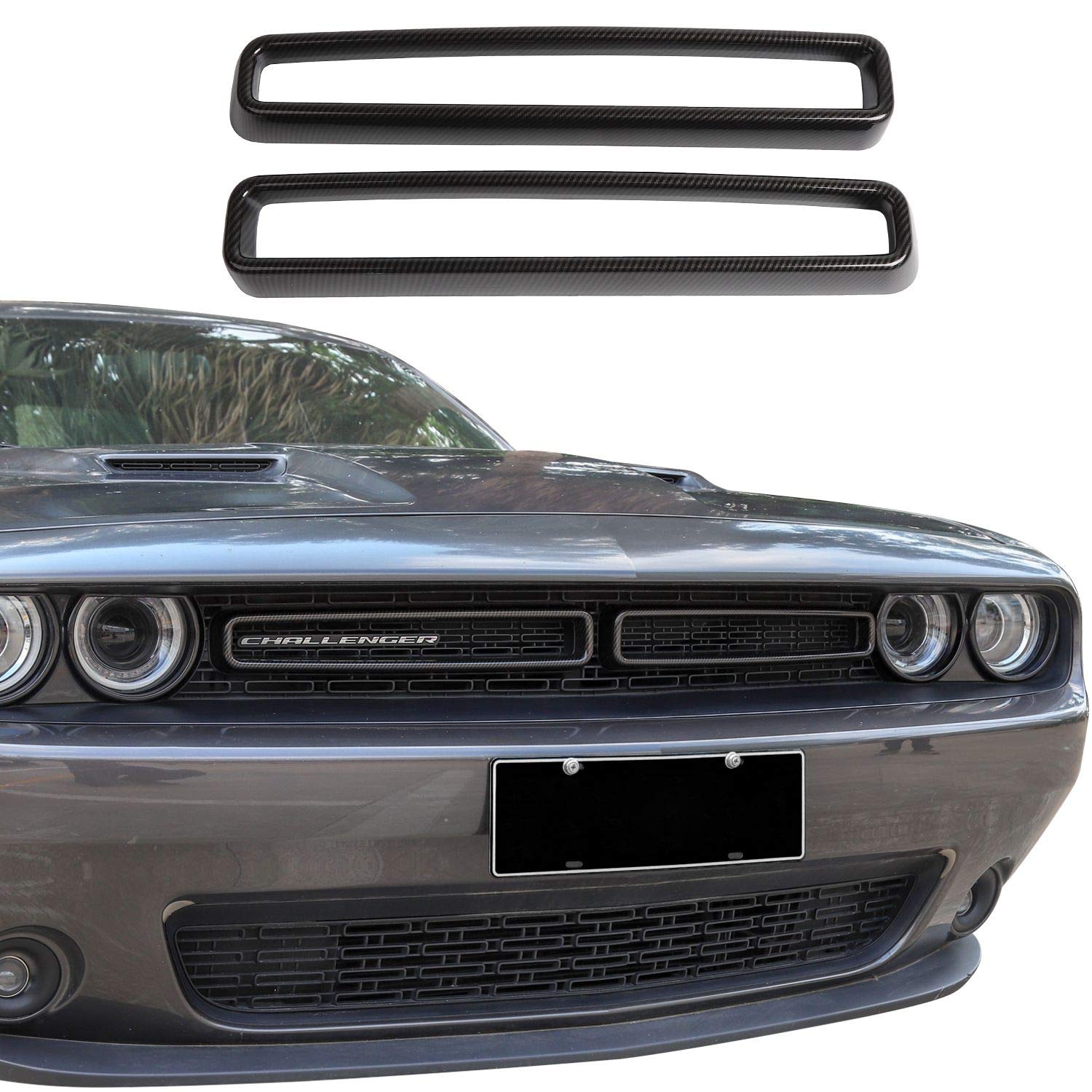 Voodonalafor Challenger ABS Carbon Fiber Front Grille Inserts for 2015-2022 Dodge Challenger Accessories, 2pcs