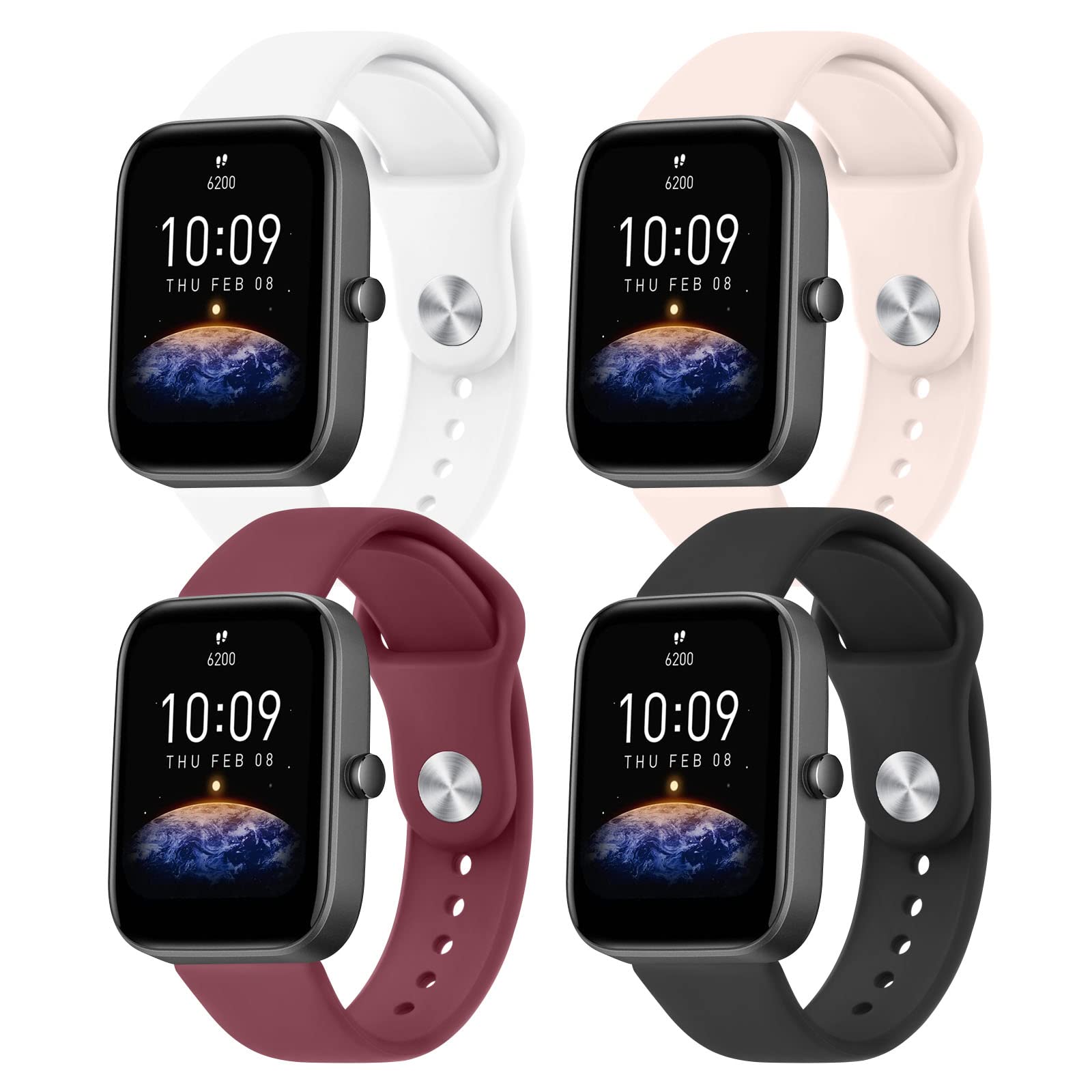 4 Pack Soft Silicone Replacement Watch Band for Amazfit Bip 3 / Bip 3 Pro/Bip U Pro/Bip/Bip Lite/Bip S/Bip S lite/Bip U, Amazfit GTS Serises Smartwatch