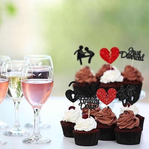 Miniatura 4 de Gyufise 24 piezas de decoración de cupcakes de divorcio con purpurina Finally Done Just Divorced Cupcake Picks Break Up Theme Cake Decor for Bye