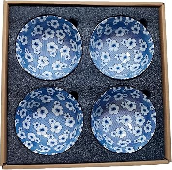 WF Ceramic Dinnerware Sets 4 Piece, Chinese Blue and White Porcelain, Soup Bowl dishwasher Microwave Safe Underglaze Colour Vintage Blue 4.5