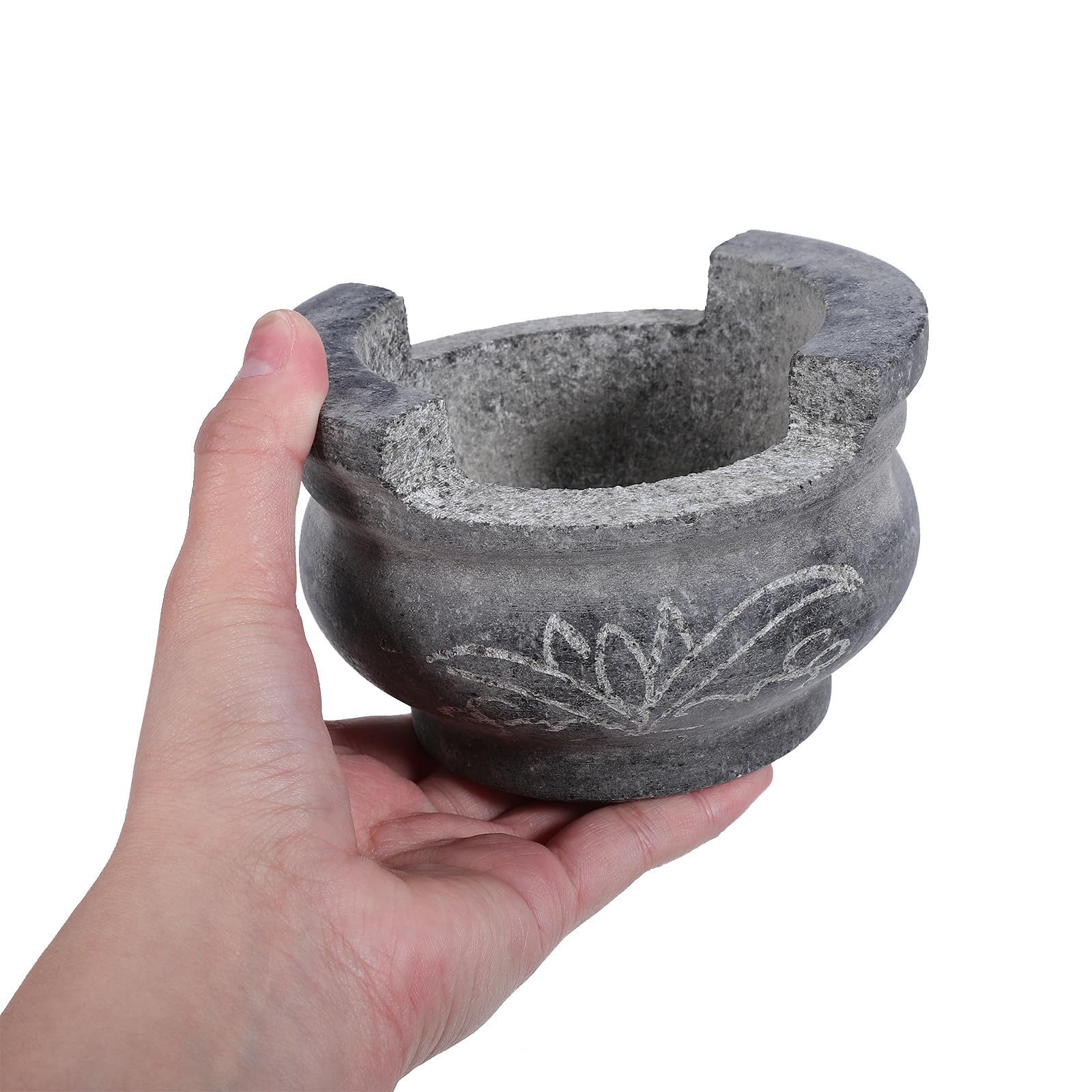 Zerodeko Quemador de Incienso Estable de Piedra Tallada Negra con Base Ancha y Diseño de Doble Asa y Ahorra Espacio para Altares Interiores