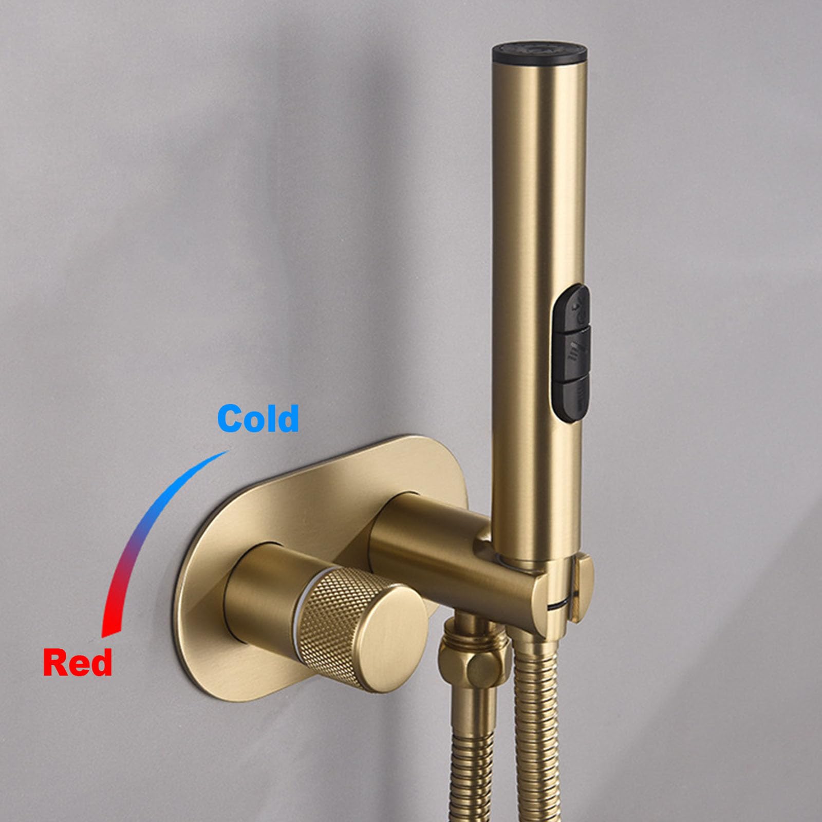 Ręczny spryskiwacz bidetowy ze stali nierdzewnej z mosiężnym zaworem mieszającym do toalety, idealny do higieny niemowląt i zwierząt domowych, szczotkowane złote wykończenie