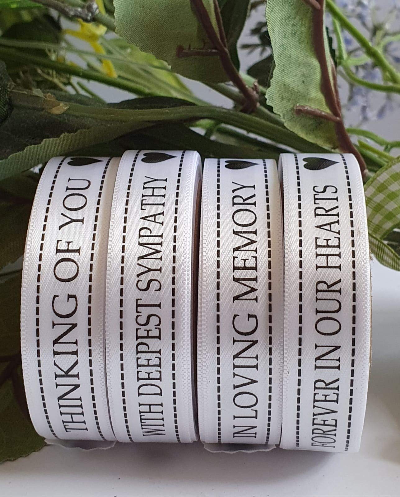 Sympathy Ribbon in Loving Memory with Deepest Sympathy 15mm x 5 metre roll
