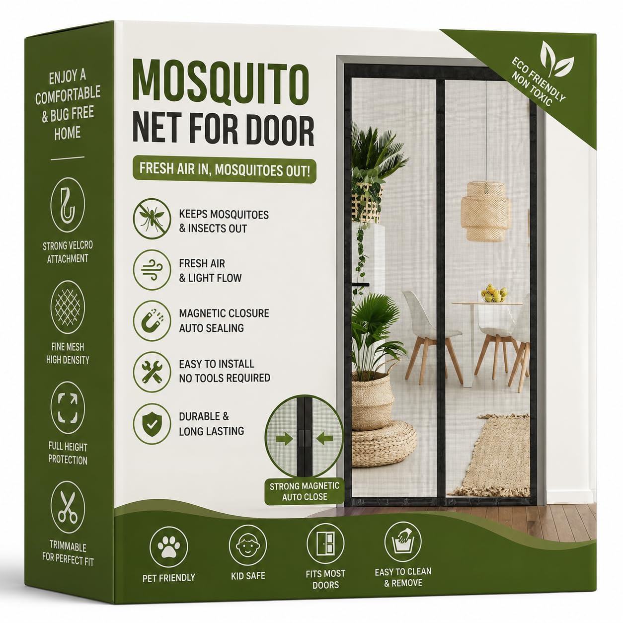 Mosquito Net for Door | Magnetic Fly Mesh Curtain | Fiberglass Polyester Insect Screen | Auto Closing Hands-Free Mosquito Net with Self Adhesive Hook Tape – Multi Color (100x210 cm)-image-34