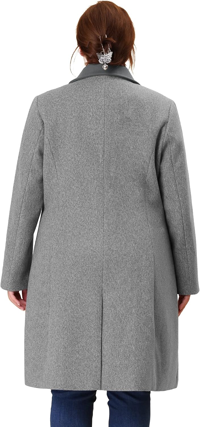 Agnes Orinda Plus Size Long Coats for Women Notched Lapel Winter Warm Double Breasted Coat