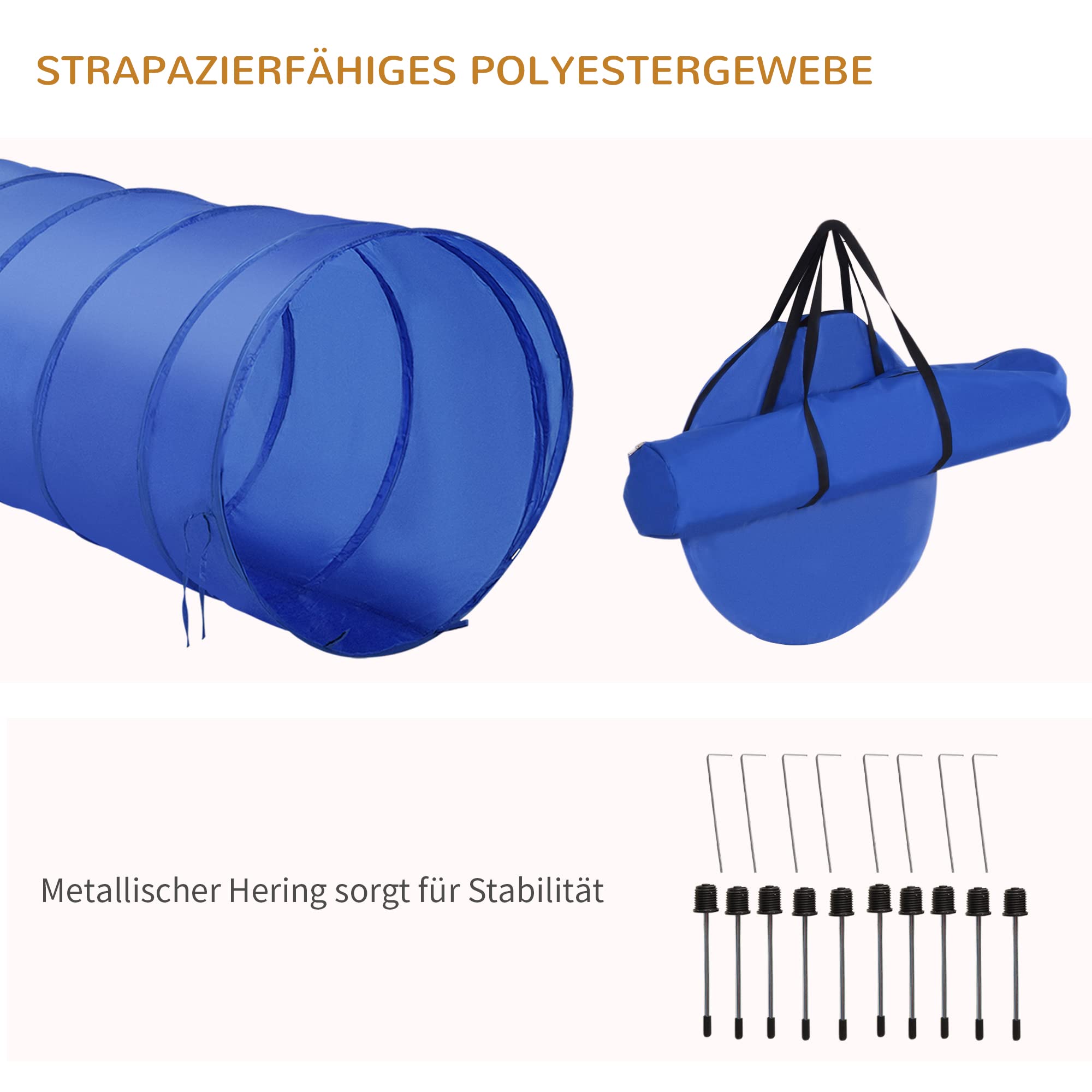 PawHut Agility-Übungs-Set Slalom-Hürden-Tunnel Hundesport Trainingsplatz PE+Polyester Blau+Gelb