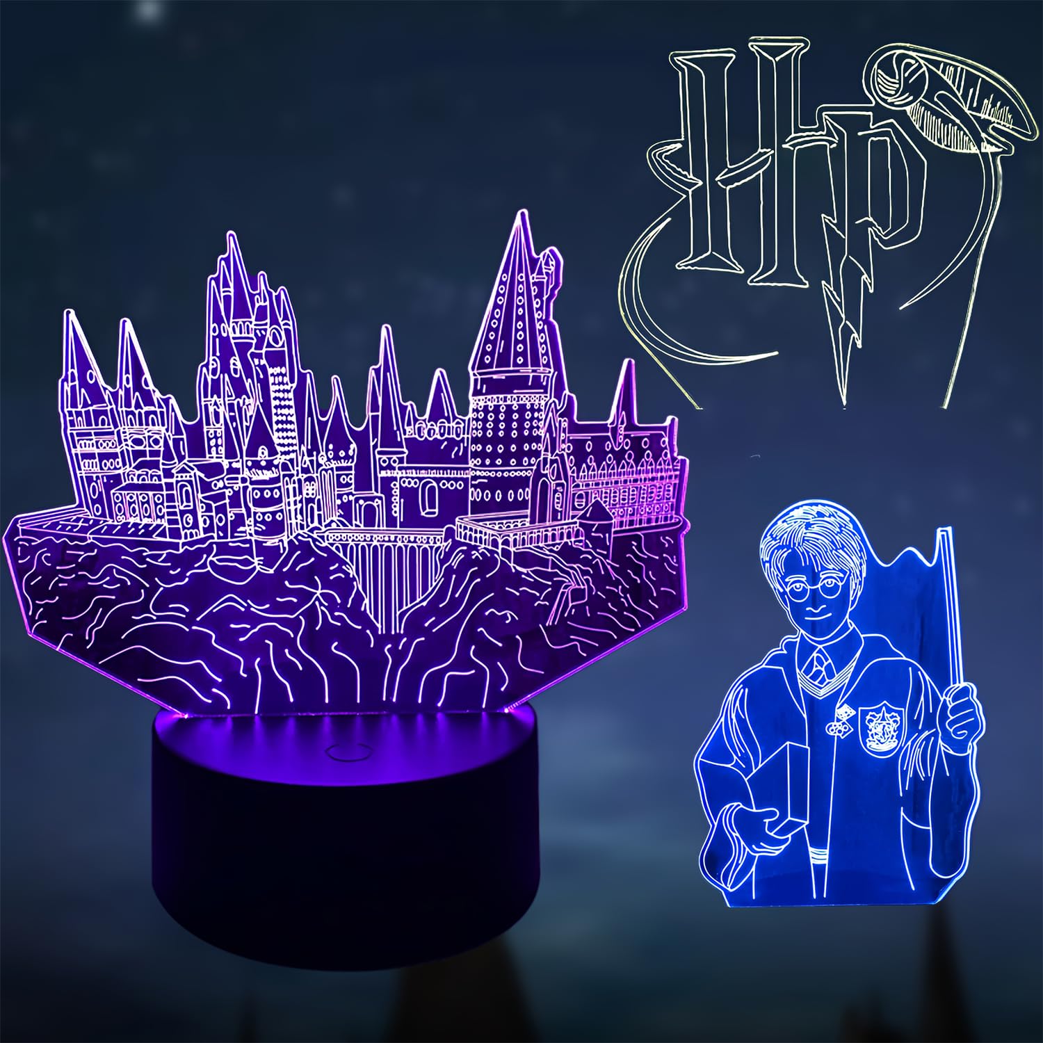 Lampada 3D Harry Potter Con Luce Notturna - 7 Colori, Touch Dimmerabile, Alimentazione USB/Batterie, Idea Regalo - Foto 5
