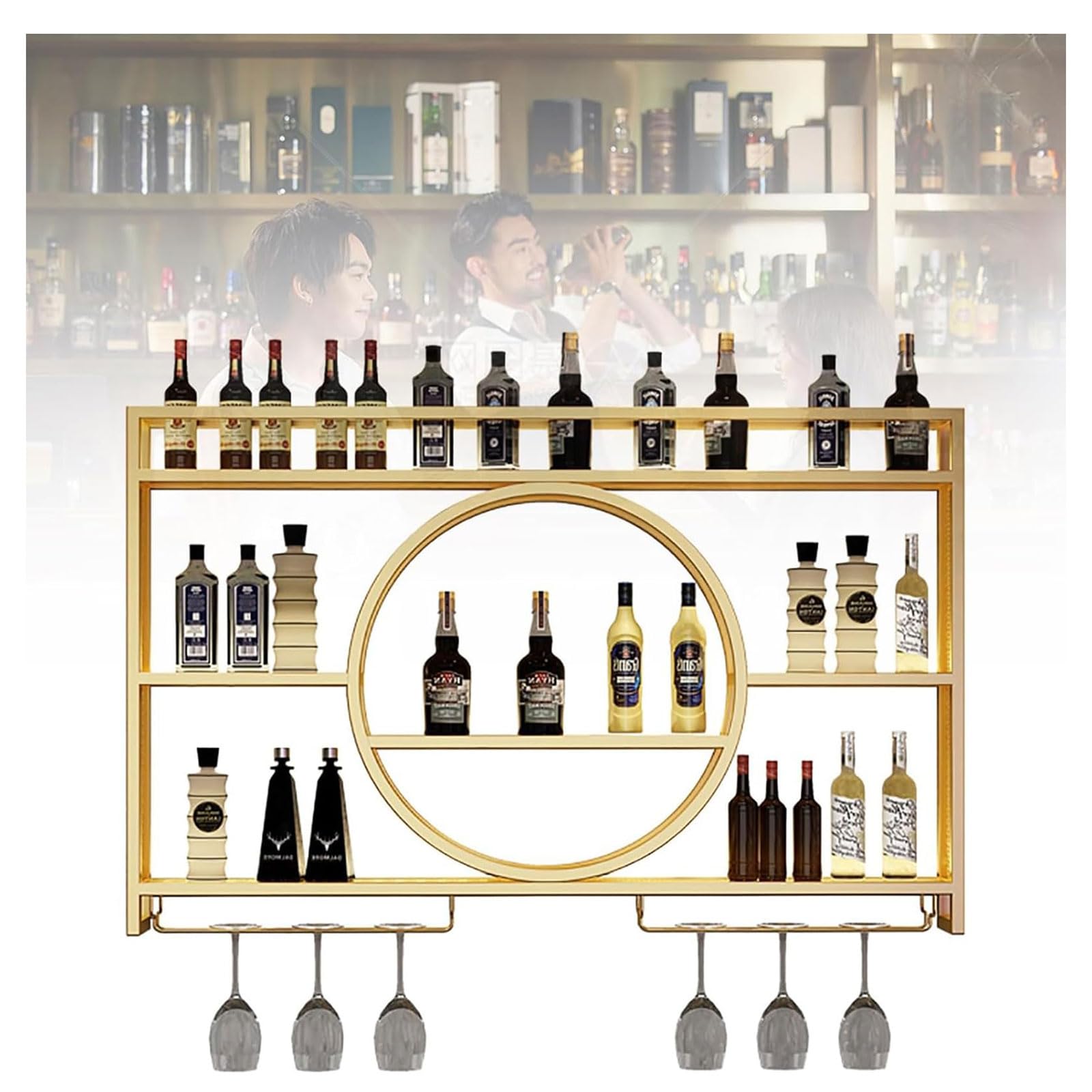 Étagère à vin murale avec porte-verres pour sublimer votre coin mini-bar et salle à manger 120cm