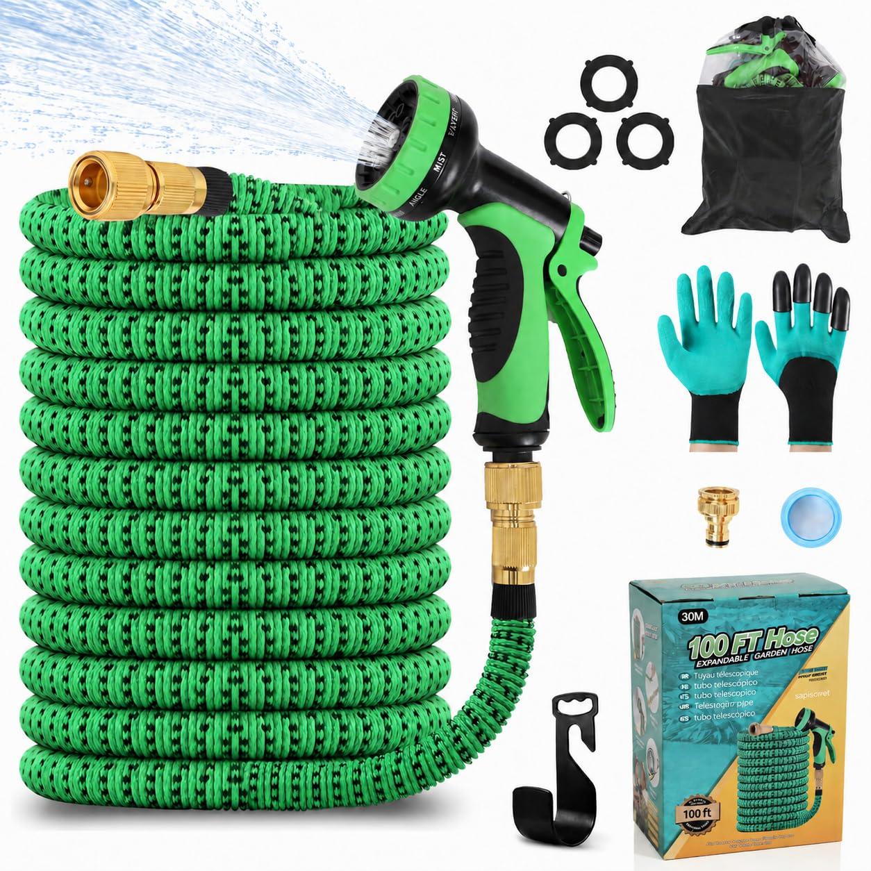 Tuyau d'Arrosage Extensible 30M avec Enrouleur Automatique, Tuyau Jardin Professionnel Retractable 10 Modes, TPE 2500D Renforcé, Raccord Métal Antifuite, pour Grand Jardin, Lavage Maison & Voiture