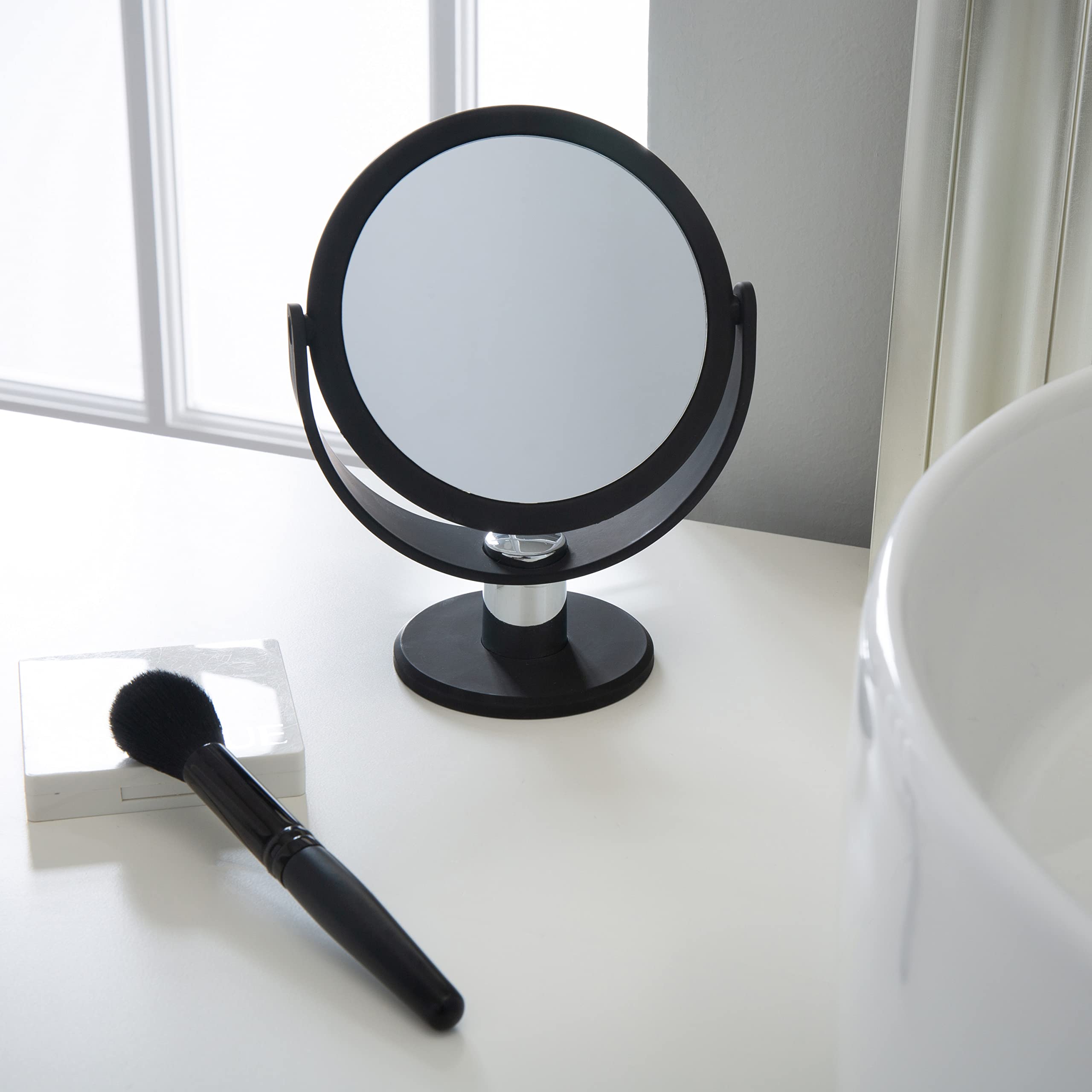 Dual Sided 10X Magnification Rubberized Vanity Mirror in Black