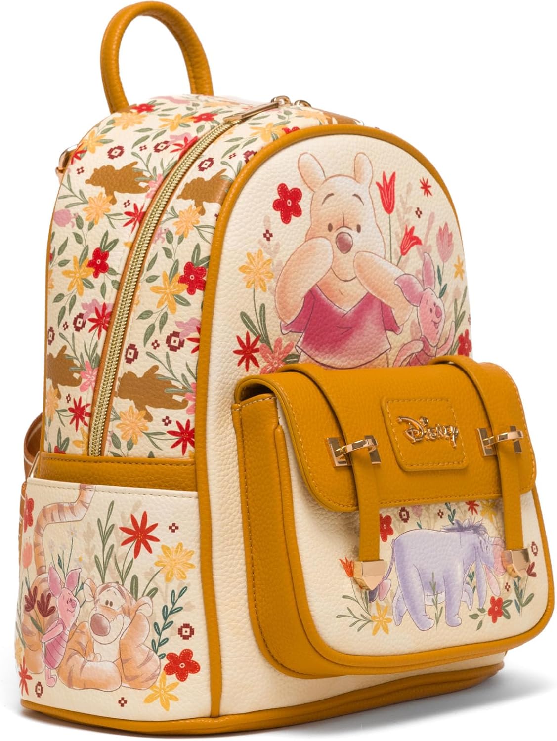 Disney Winnie the Pooh and Friends Floral 11" Vegan Leather Fashion Mini Backpack - Image 4