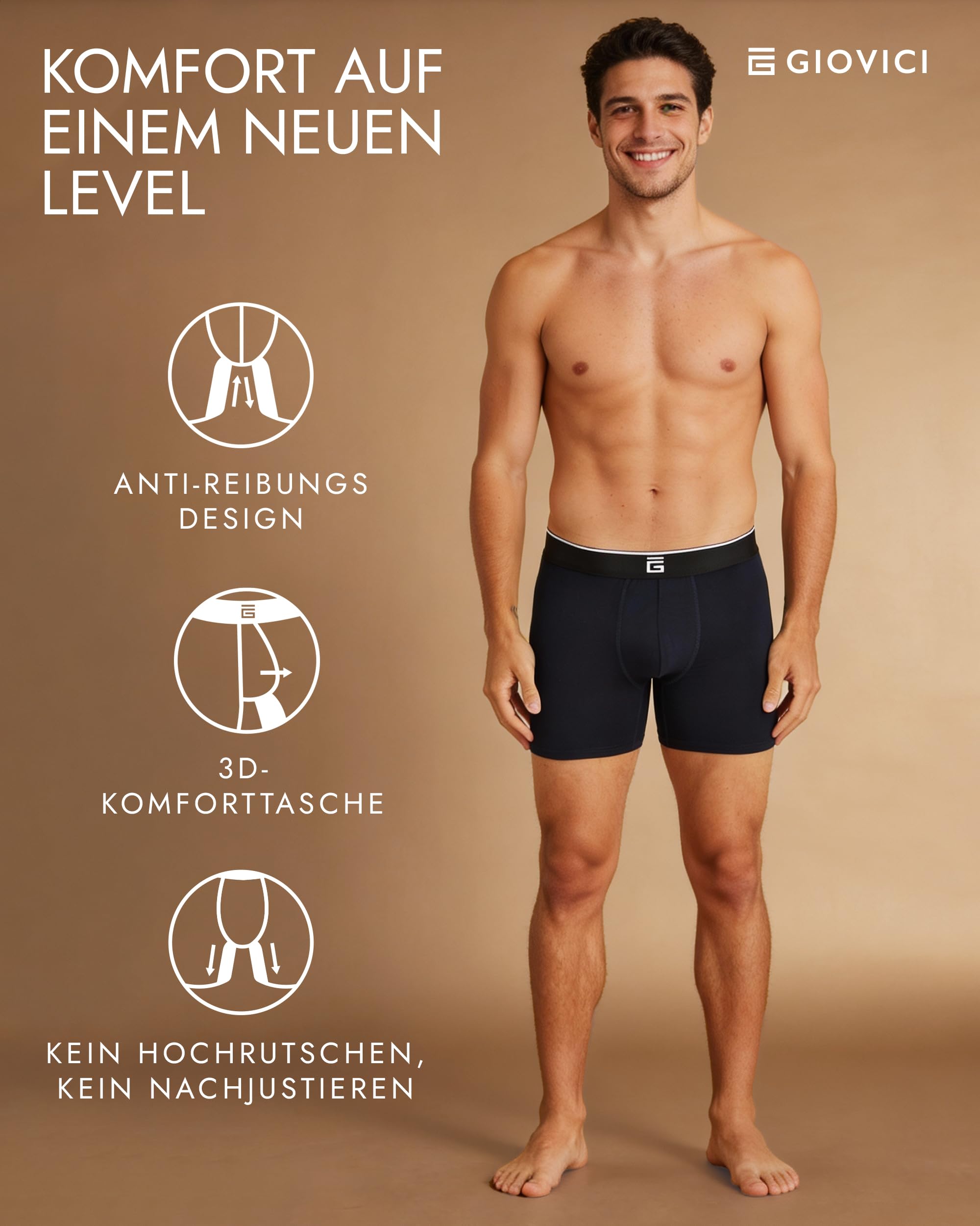Giovici Boxershorts Herren aus Bambus Viskose, atmungsaktiv, Anti-scheuern, samtweich, kein Aufrollen – Unterhosen Männer im Multipack
