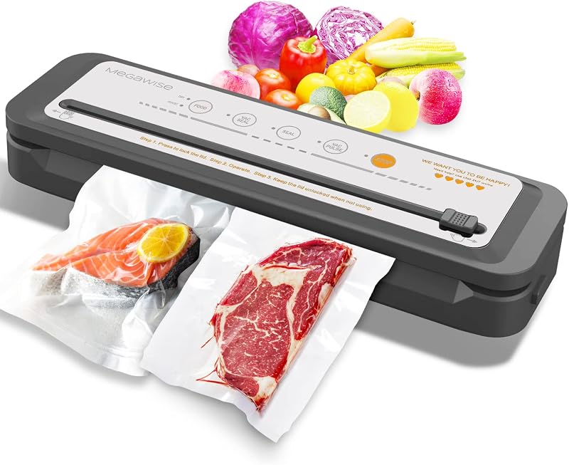 Máquina selladora al vacío de alimentos con cortador incorporado: succión de 80 kPa, operación con un solo toque, 4 modos de alimentos, diseño compacto (Plata)