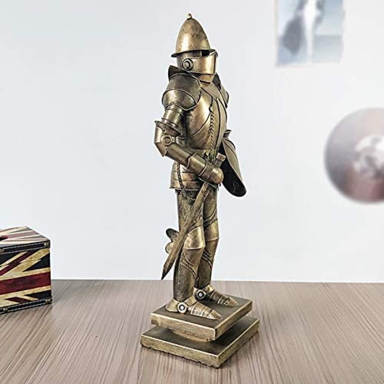 ZTHOME Armor Knight, Medieval Knight Samurai Metal Statue Armor Knight Vintage Desktop Decoration