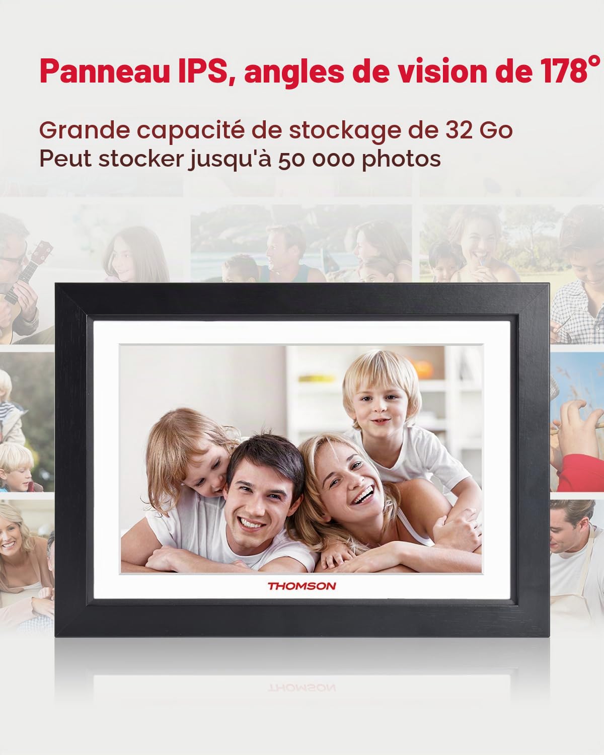 THOMSON Cadre Photo numérique 10,1 Pouces: Cadre Photo numérique WiFi, Cadres Photo numérique 1280 x 800 HD Écran Tactile IPS, Partage d'images Musique Videos du, Autorotation, Mémoire 32 Go