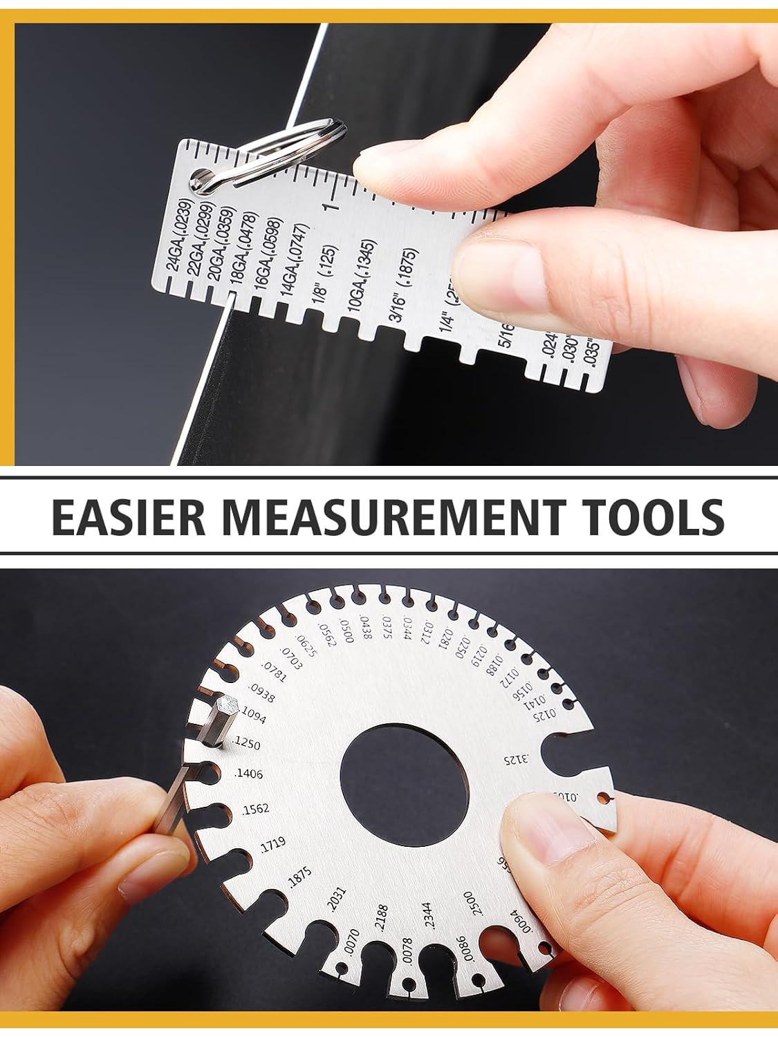 Biubee 2 pcs Stainless Steel Thickness Gauge Metal Gauge Thickness Tool Welding Wire Thickness Gauge & Round Dual Sided Wire Guage Measuring Tool