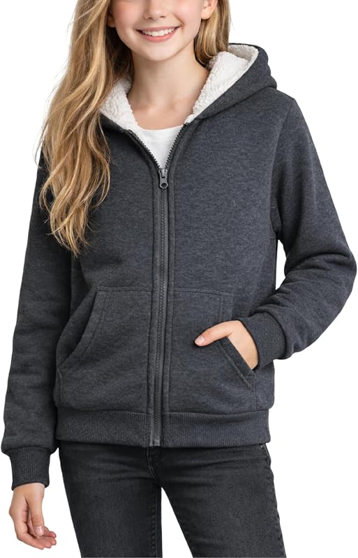 Sudaderas con capucha para niñas buzo con cremallera y forro polar suave y acogedor con sherpa