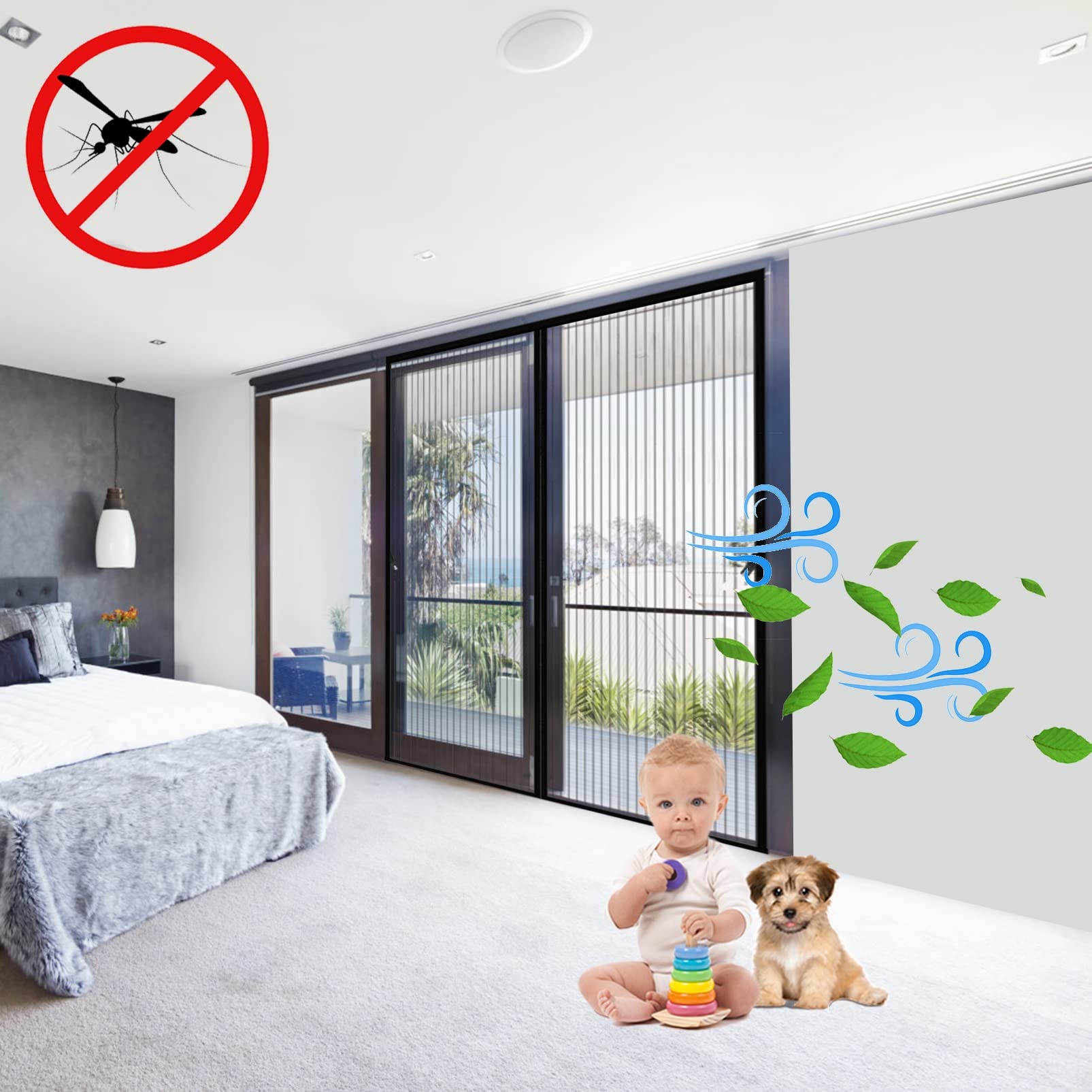 Moustiquaire Porte Magnétique, 125 X 250 Cm Maille Très Dense Moustiquaire Port, Fermeture Automatique Pour Porte Ou Fenêtres, Blanc