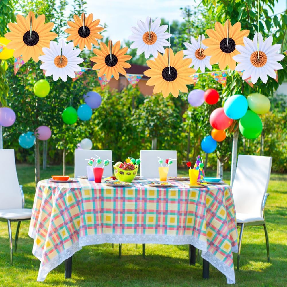 9Pcs Sunflower Party Decorations Sunflower Paper Fans Yellow Tissue Flowers Theme Summer Party Wall Decor Hanging Sun Flowers for Bulletin Board Birthday Party Photo Backdrops Supplies