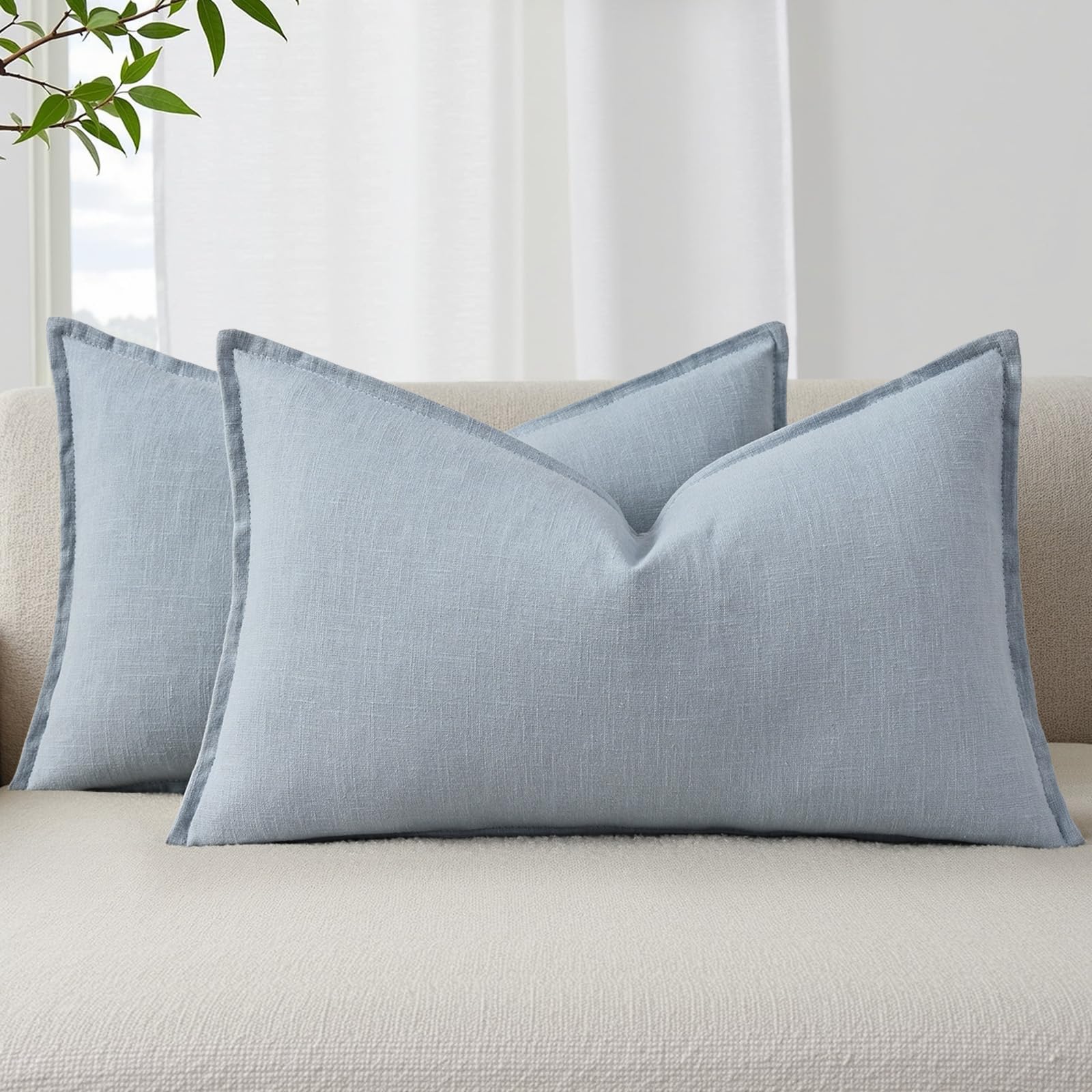 decorUhome Fall Sky Blue Linen Throw Pillow Covers 12x20 Set of 2