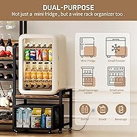 Vista 7 de Mini soporte para refrigerador con toma de corriente, soporte para microondas con estante para vino, barra de café con cestas de almacenamiento