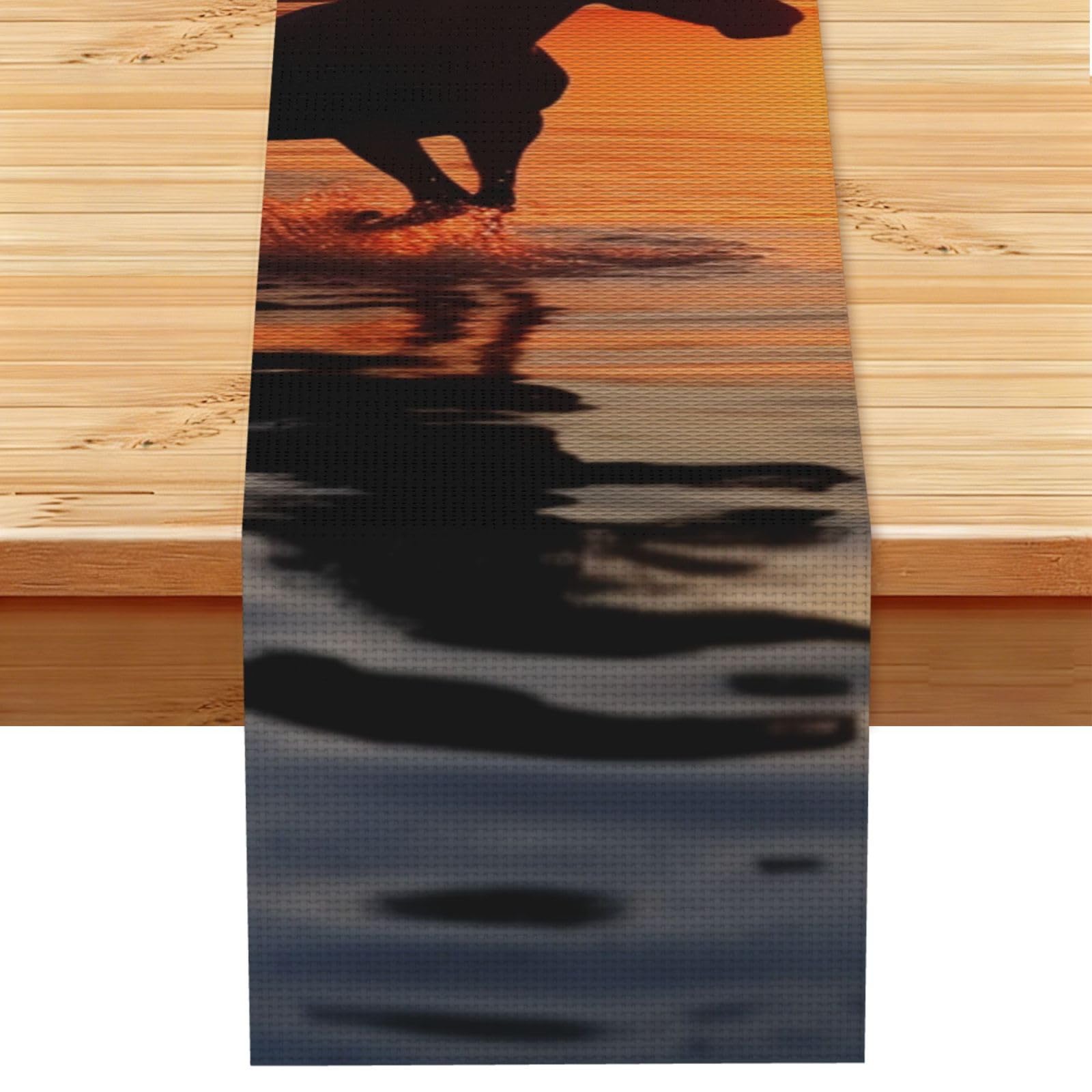 Sunsets Lake Horses Table Runner 13x72 Inch Cotton Linen Table Linen Washable Farmhouse Tablecloth Modern Abstract Art Kitchen Dinning Table Decoration for Home Party Decor
