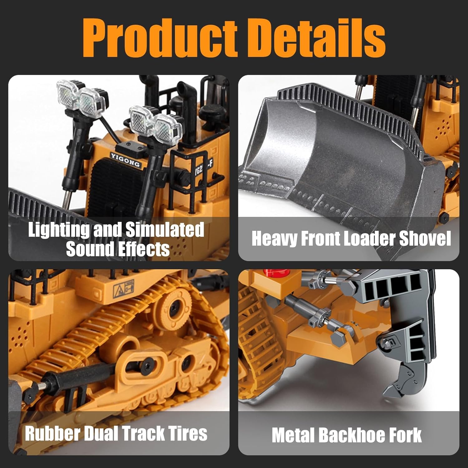 Remote-Controlled Bulldozer, a 9-Channel Toy Bulldozer, 2.4GHz, with Lights and Sound Effects, is The for Children Aged 6-11 and up