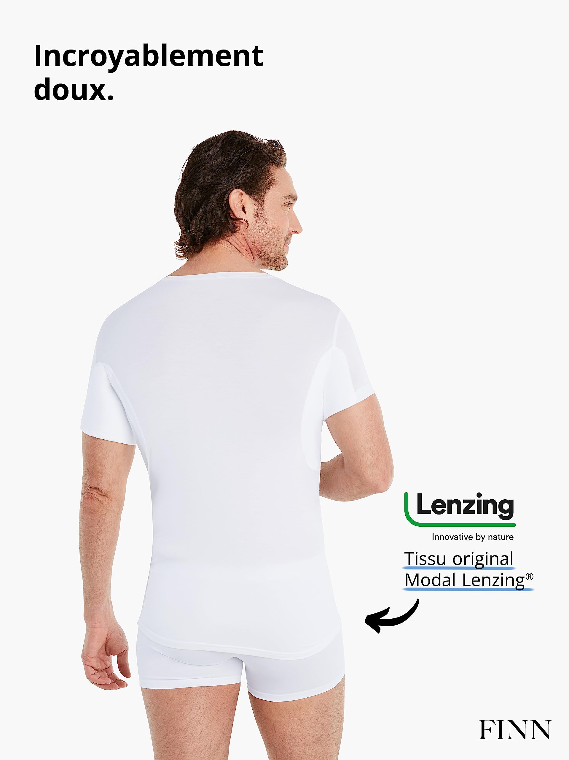 FINN T-Shirt Anti-Transpiration pour Hommes avec col Rond et Patchs intégrés aux aisselles pour la Forte Transpiration - Maillot de Corps Contre Les odeurs et Les Taches de Sueur
