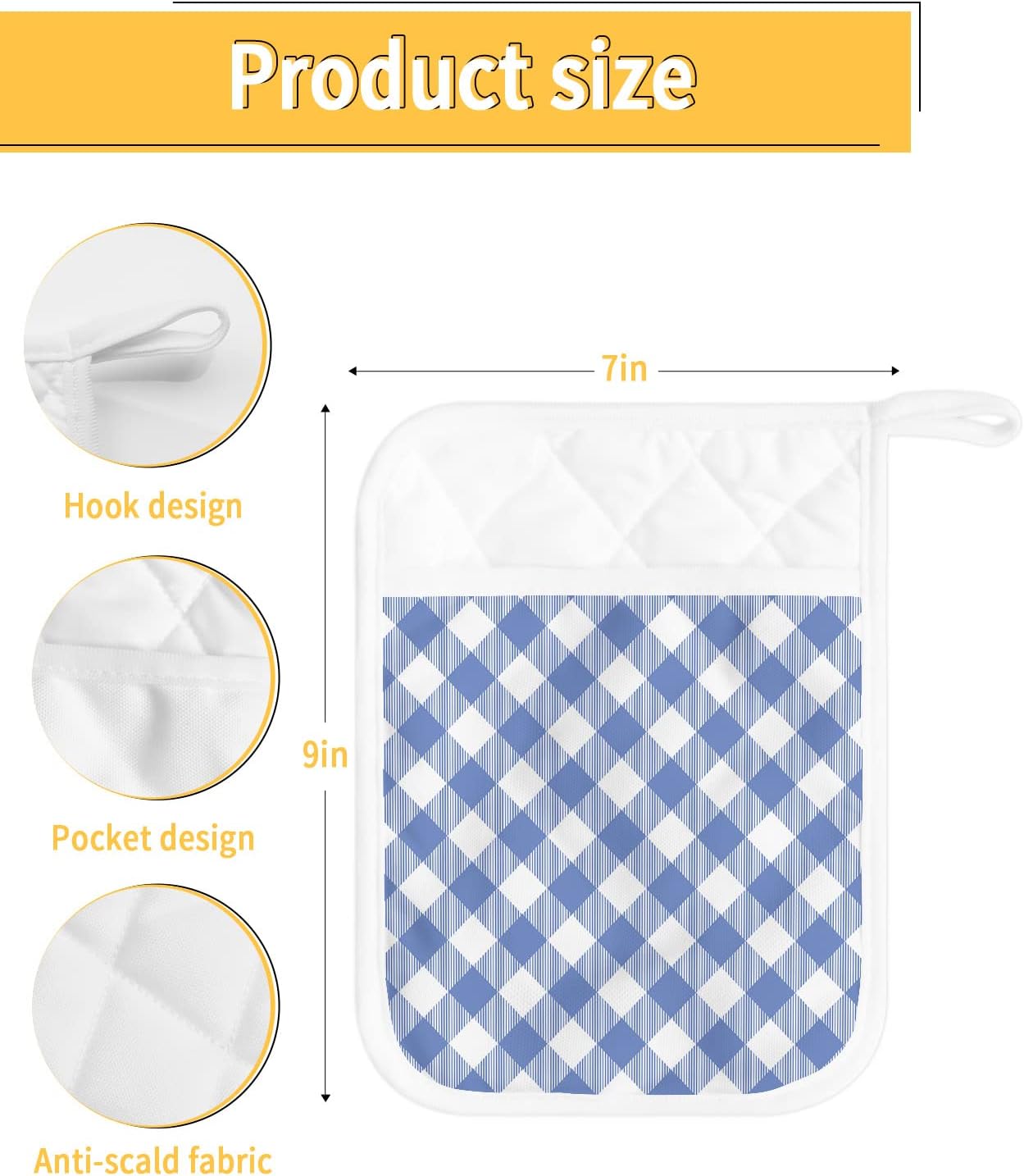Pot Holders, Blue Lattice Pot Holder, Heat-Resistant Hot Pockets, Pot Holders for Kitchen, Hot Pads for Kitchen, Kitchen Accessories 5 Pcs Potholders