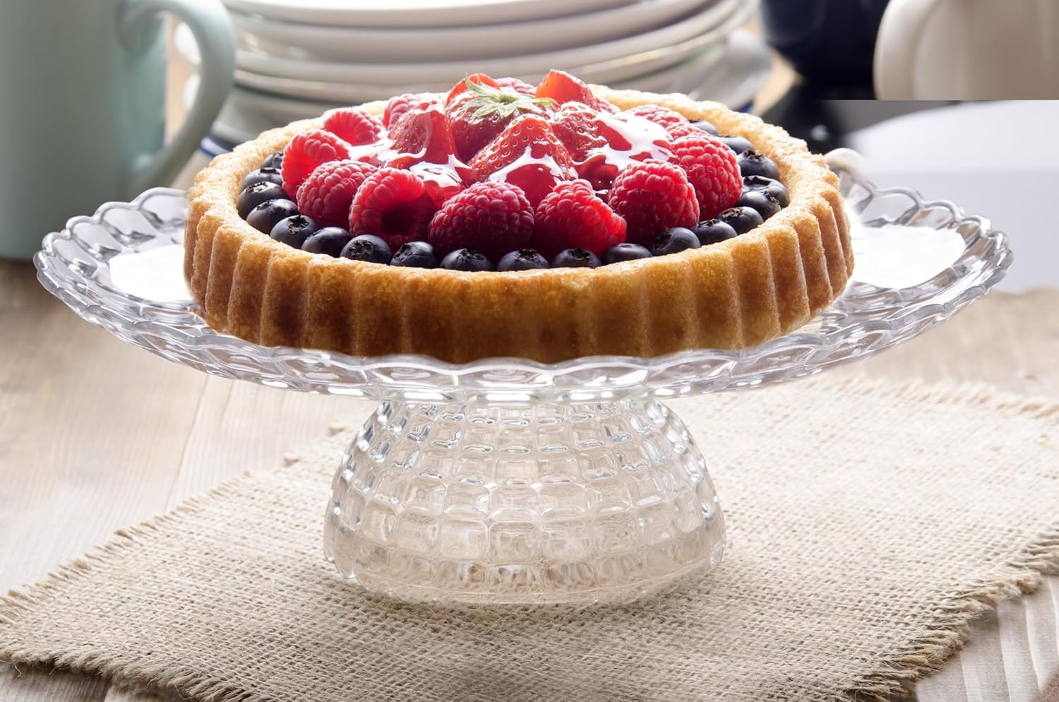 Porte gateau sur pied avec cloche plat a tarte pâtisserie + couteau et pelle à tarte inclus | XL | Ø 37cm rond | 1 ensemble